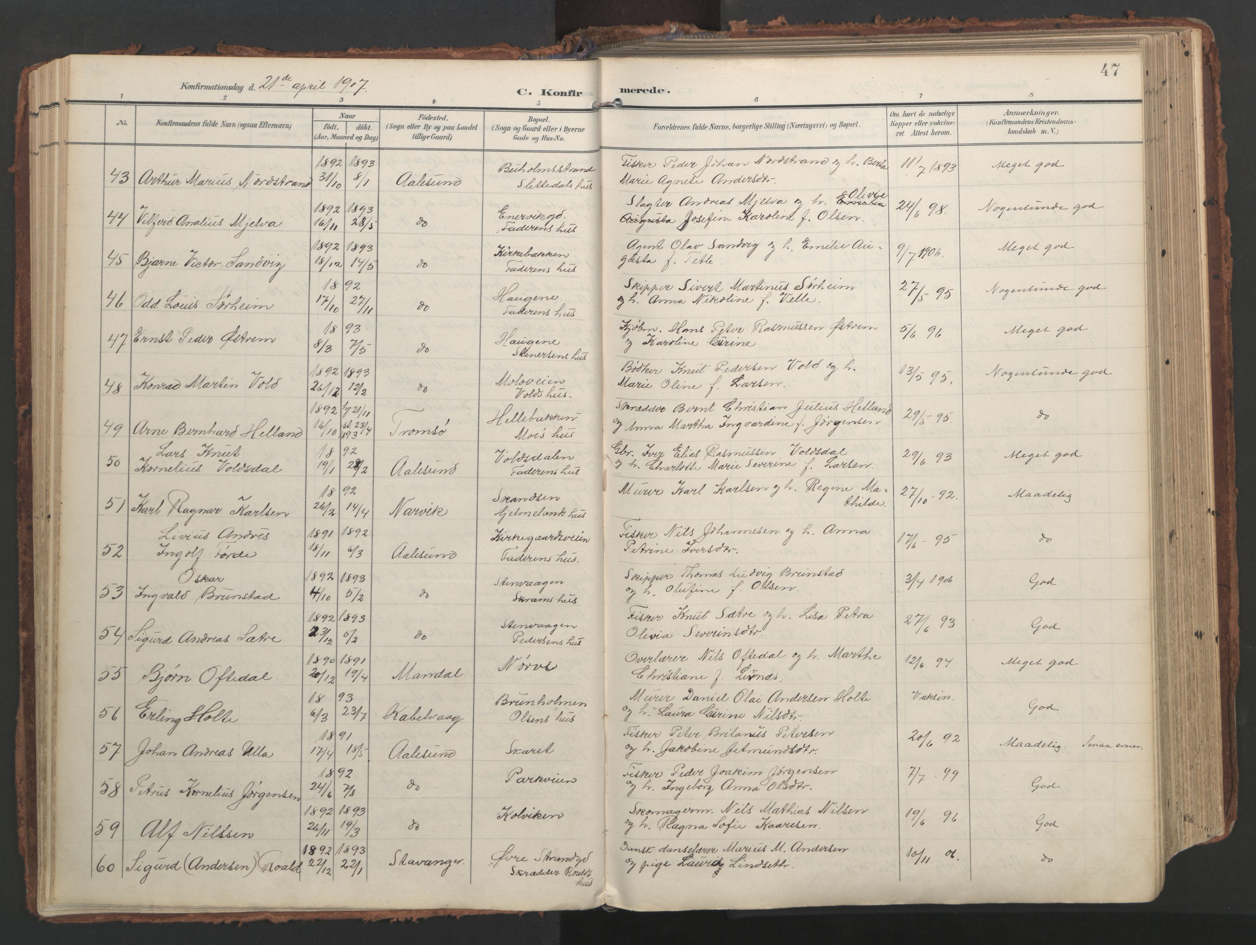 Ministerialprotokoller, klokkerbøker og fødselsregistre - Møre og Romsdal, AV/SAT-A-1454/529/L0459: Parish register (official) no. 529A09, 1904-1917, p. 47