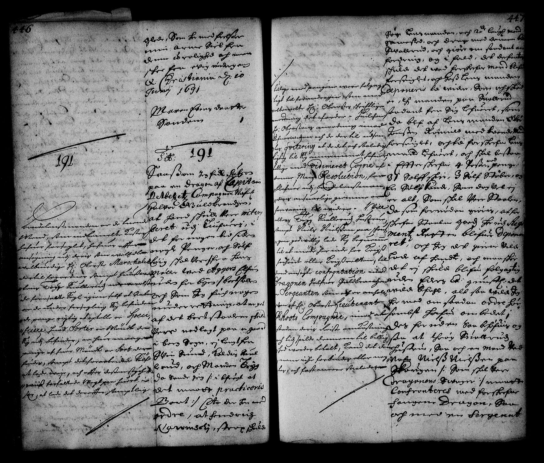 Stattholderembetet 1572-1771, AV/RA-EA-2870/Ae/L0008: Supplikasjons- og resolusjonsprotokoll, 1691, p. 446-447