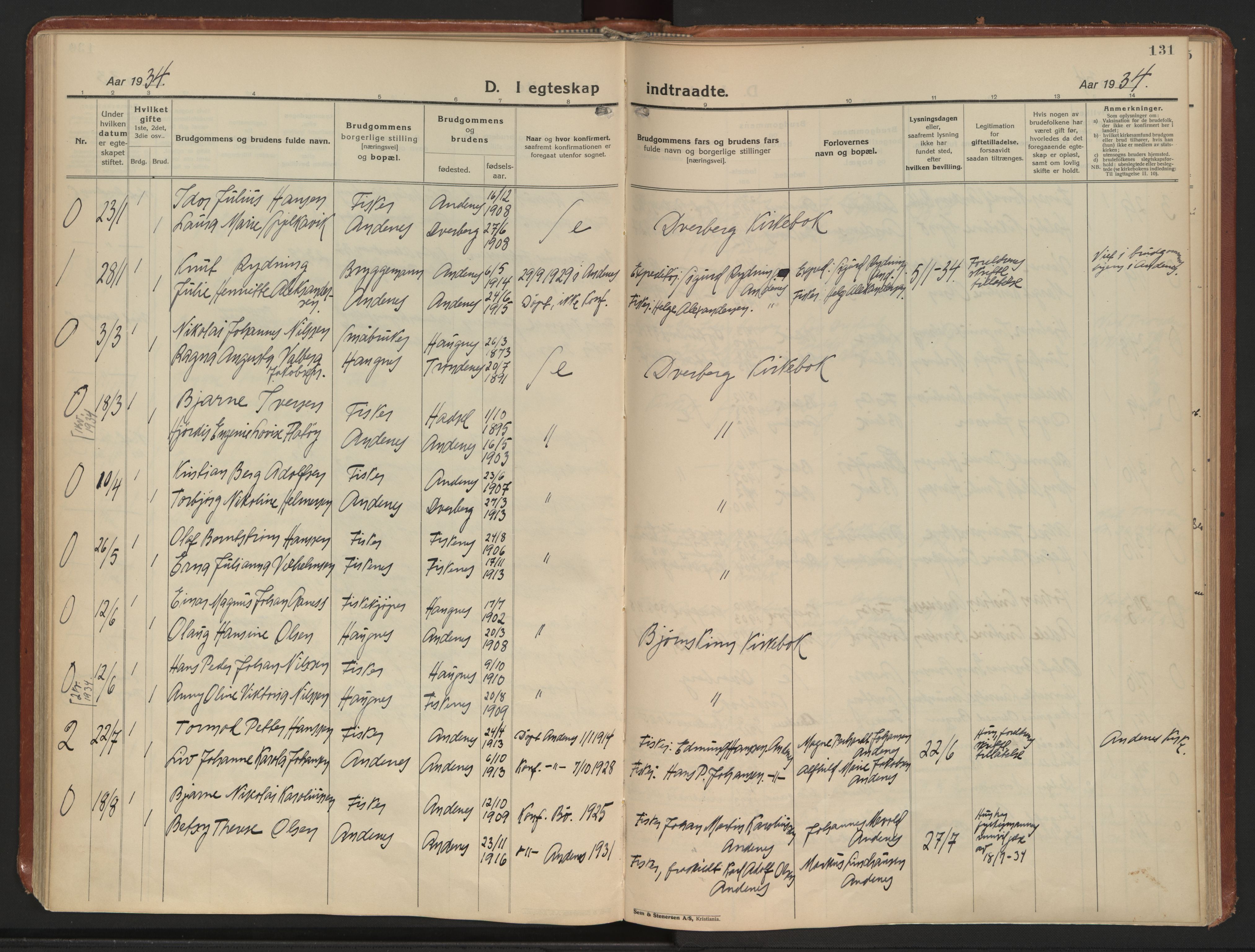 Ministerialprotokoller, klokkerbøker og fødselsregistre - Nordland, SAT/A-1459/899/L1441: Parish register (official) no. 899A09, 1923-1939, p. 131