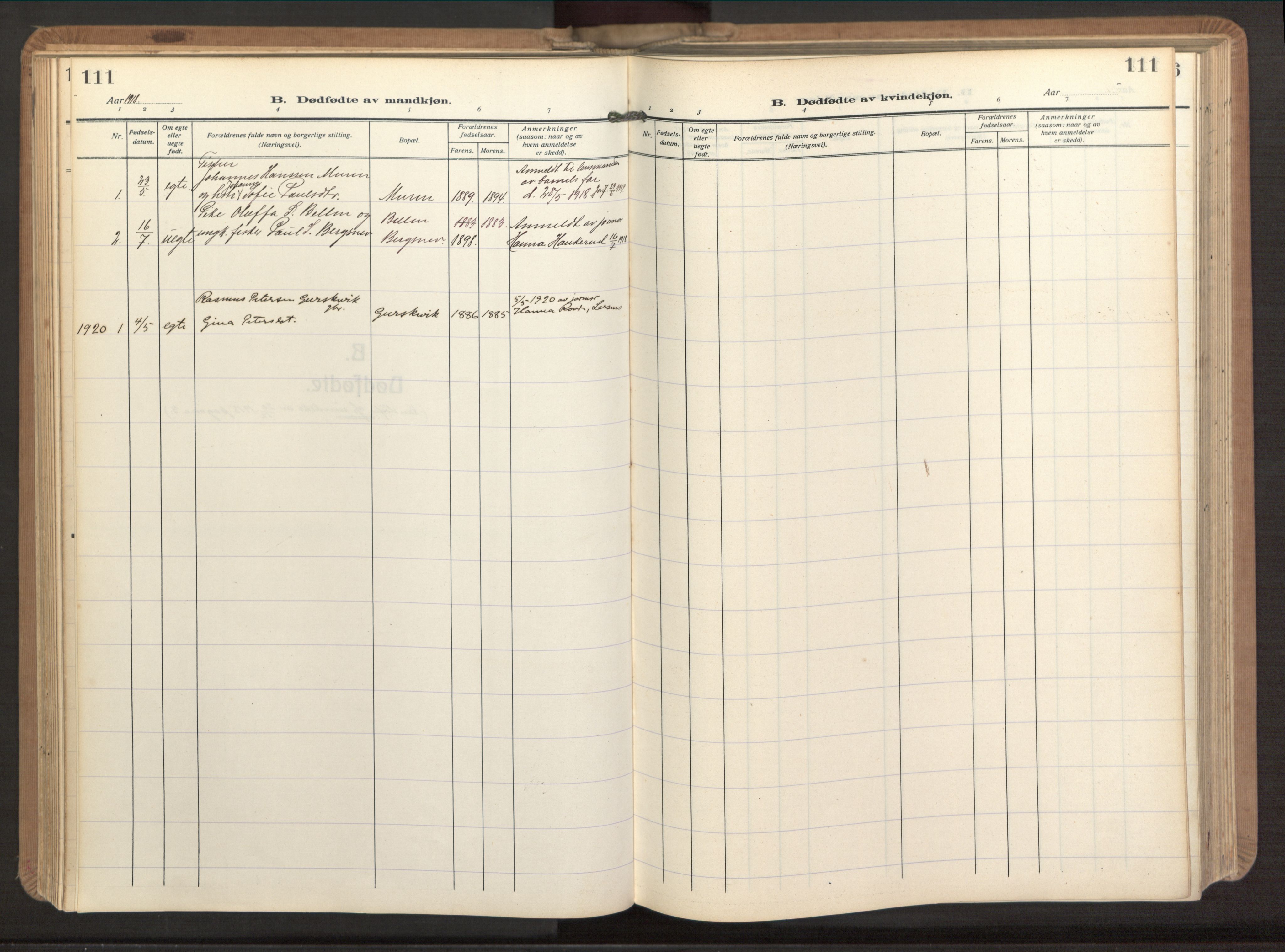 Ministerialprotokoller, klokkerbøker og fødselsregistre - Møre og Romsdal, AV/SAT-A-1454/503/L0044: Parish register (official) no. 503A12, 1918-1931, p. 111