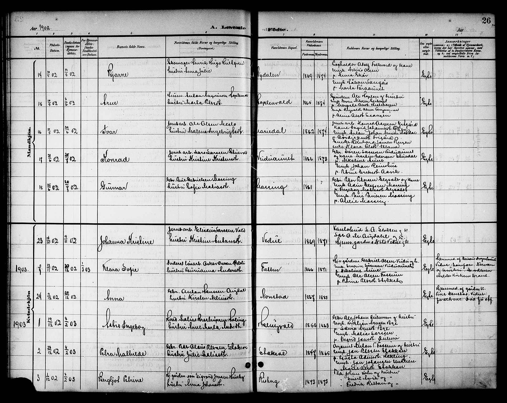 Ministerialprotokoller, klokkerbøker og fødselsregistre - Nord-Trøndelag, AV/SAT-A-1458/714/L0135: Parish register (copy) no. 714C04, 1899-1918, p. 26