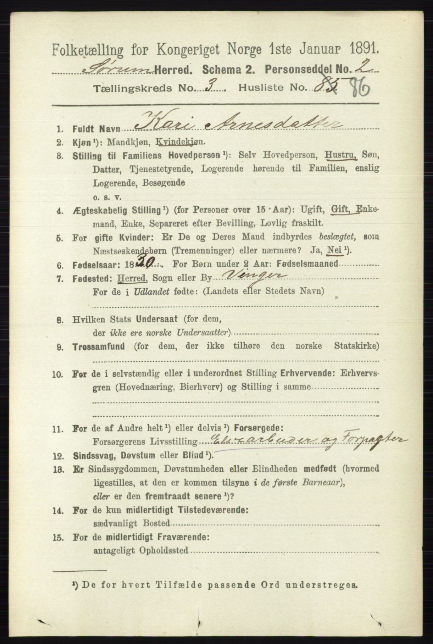 RA, 1891 census for 0226 Sørum, 1891, p. 1807