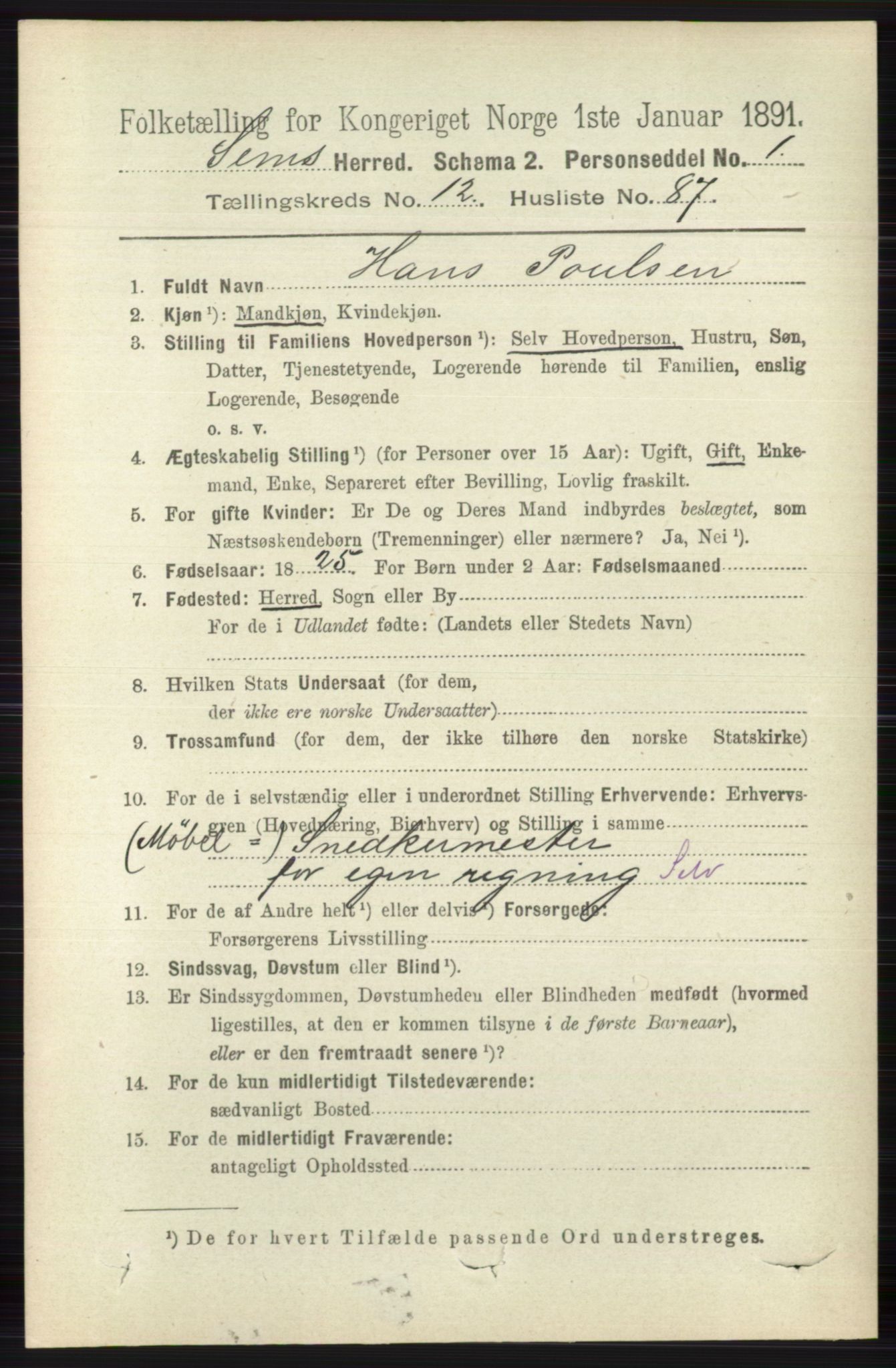 RA, 1891 census for 0721 Sem, 1891, p. 6305