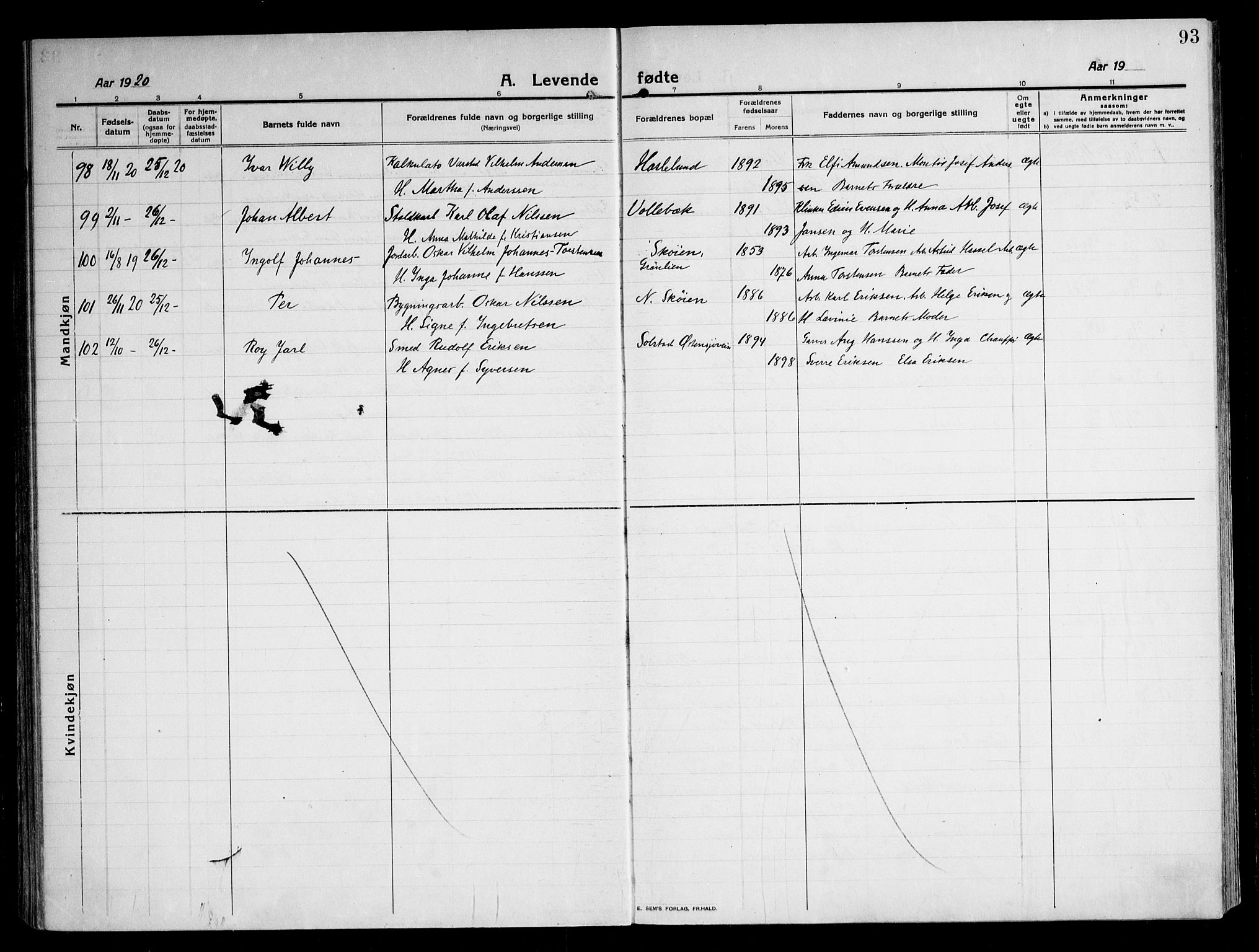 Østre Aker prestekontor Kirkebøker, AV/SAO-A-10840/F/Fa/L0012: Parish register (official) no. I 12, 1913-1924, p. 93