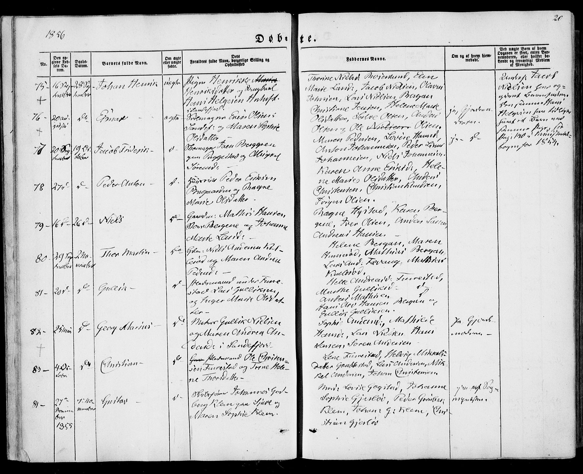 Sandar kirkebøker, SAKO/A-243/F/Fa/L0007: Parish register (official) no. 7, 1855-1861, p. 20