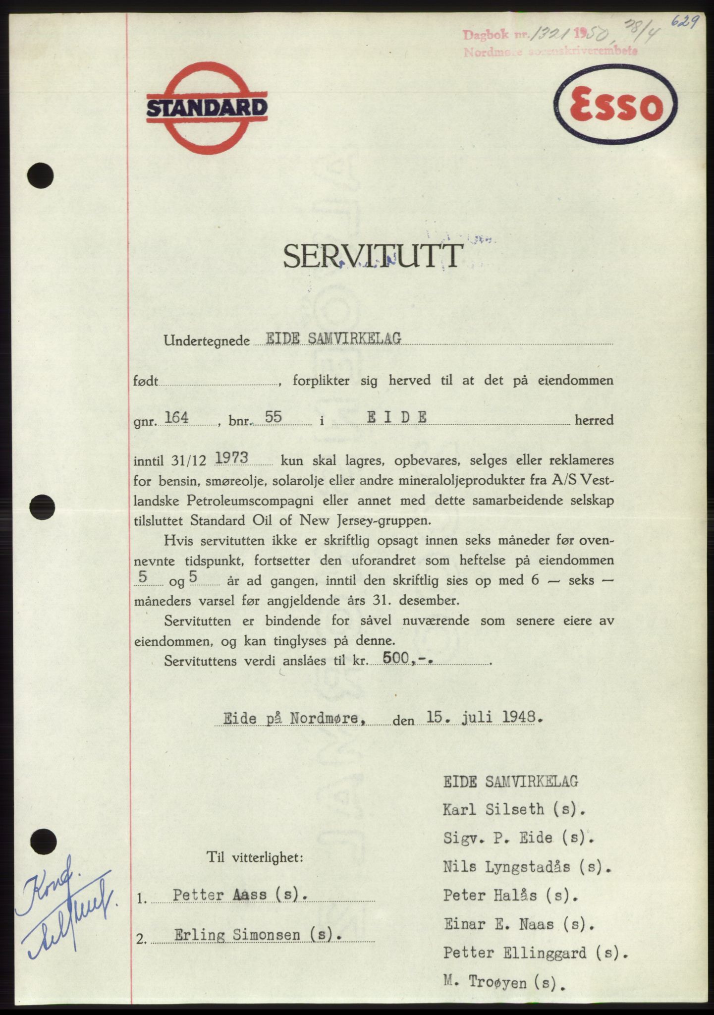 Nordmøre sorenskriveri, AV/SAT-A-4132/1/2/2Ca: Mortgage book no. B104, 1950-1950, Diary no: : 1321/1950