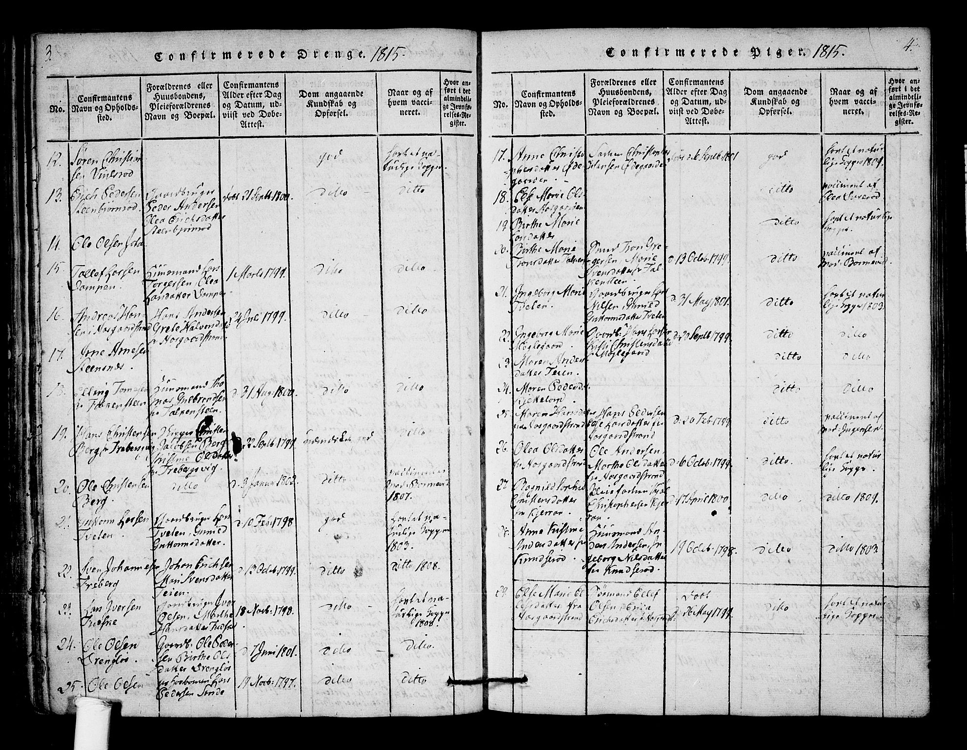 Borre kirkebøker, SAKO/A-338/F/Fa/L0004: Parish register (official) no. I 4, 1815-1845, p. 3-4
