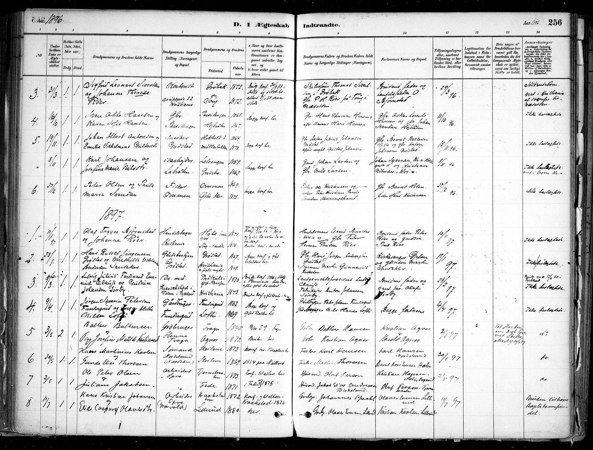 Nesodden prestekontor Kirkebøker, SAO/A-10013/F/Fa/L0009: Parish register (official) no. I 9, 1880-1915, p. 256