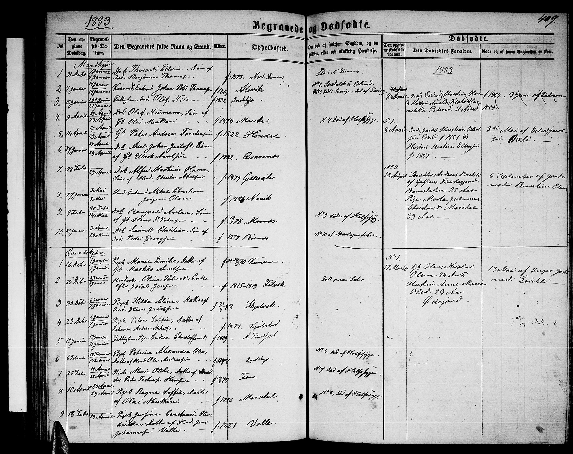 Ministerialprotokoller, klokkerbøker og fødselsregistre - Nordland, AV/SAT-A-1459/805/L0107: Parish register (copy) no. 805C03, 1862-1885, p. 409