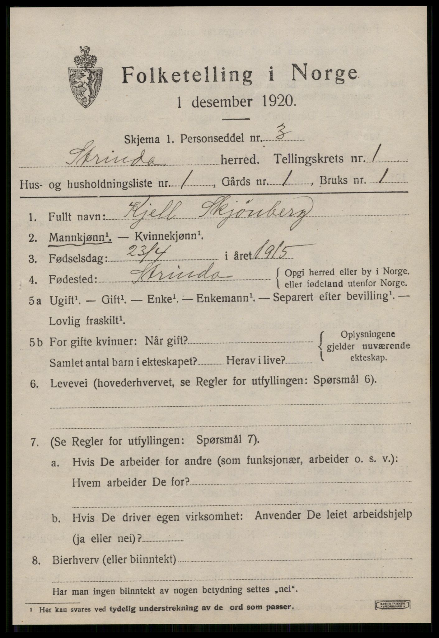 SAT, 1920 census for Strinda, 1920, p. 2920