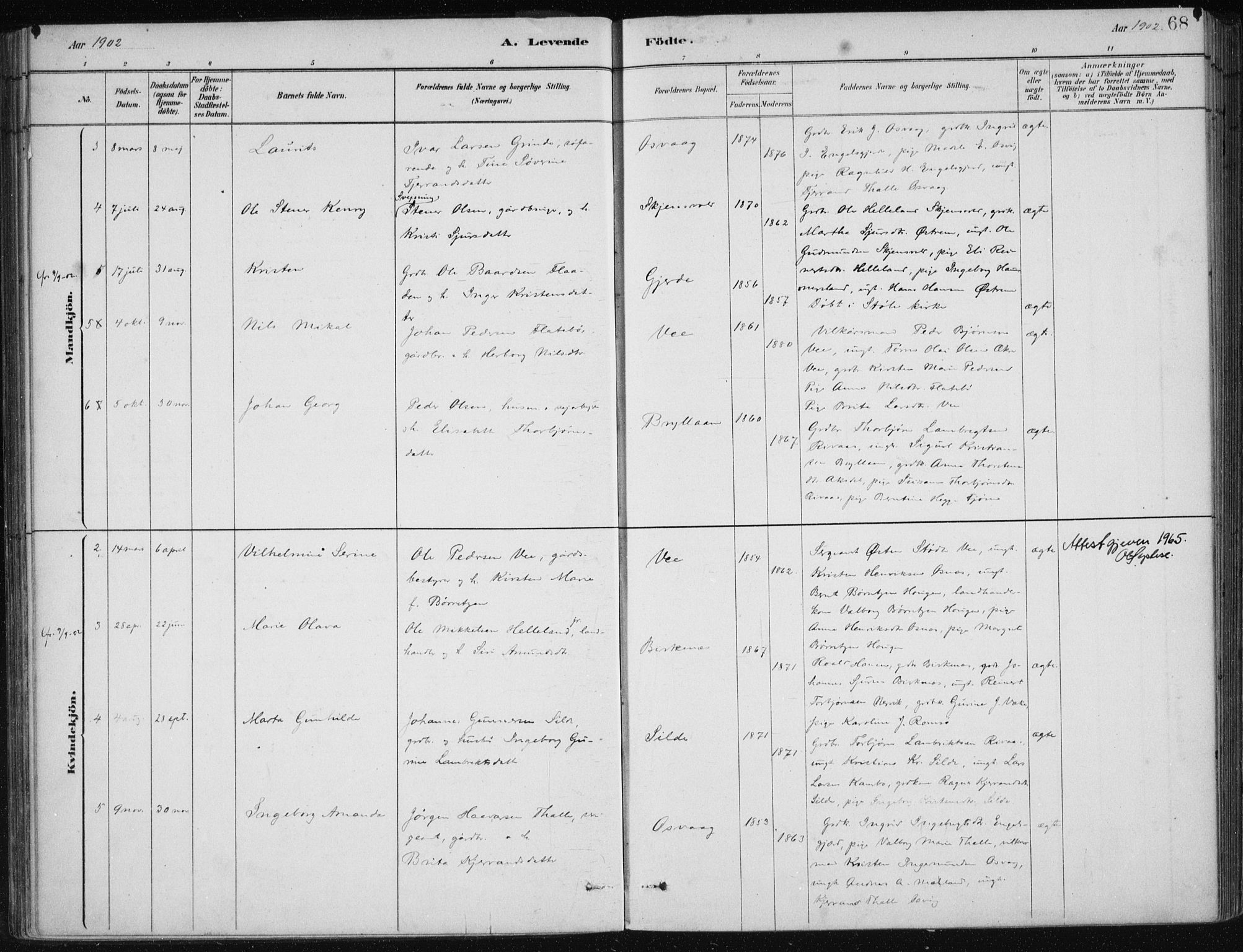 Etne sokneprestembete, AV/SAB-A-75001/H/Haa: Parish register (official) no. C  1, 1879-1919, p. 68