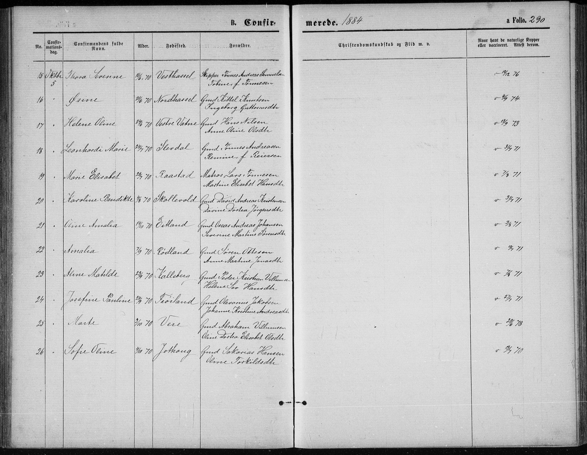 Lista sokneprestkontor, AV/SAK-1111-0027/F/Fb/L0004: Parish register (copy) no. B 4, 1877-1891, p. 290