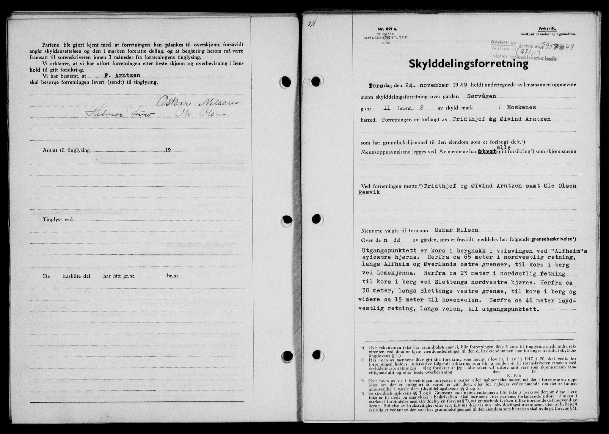Lofoten sorenskriveri, SAT/A-0017/1/2/2C/L0022a: Mortgage book no. 22a, 1949-1950, Diary no: : 2957/1949