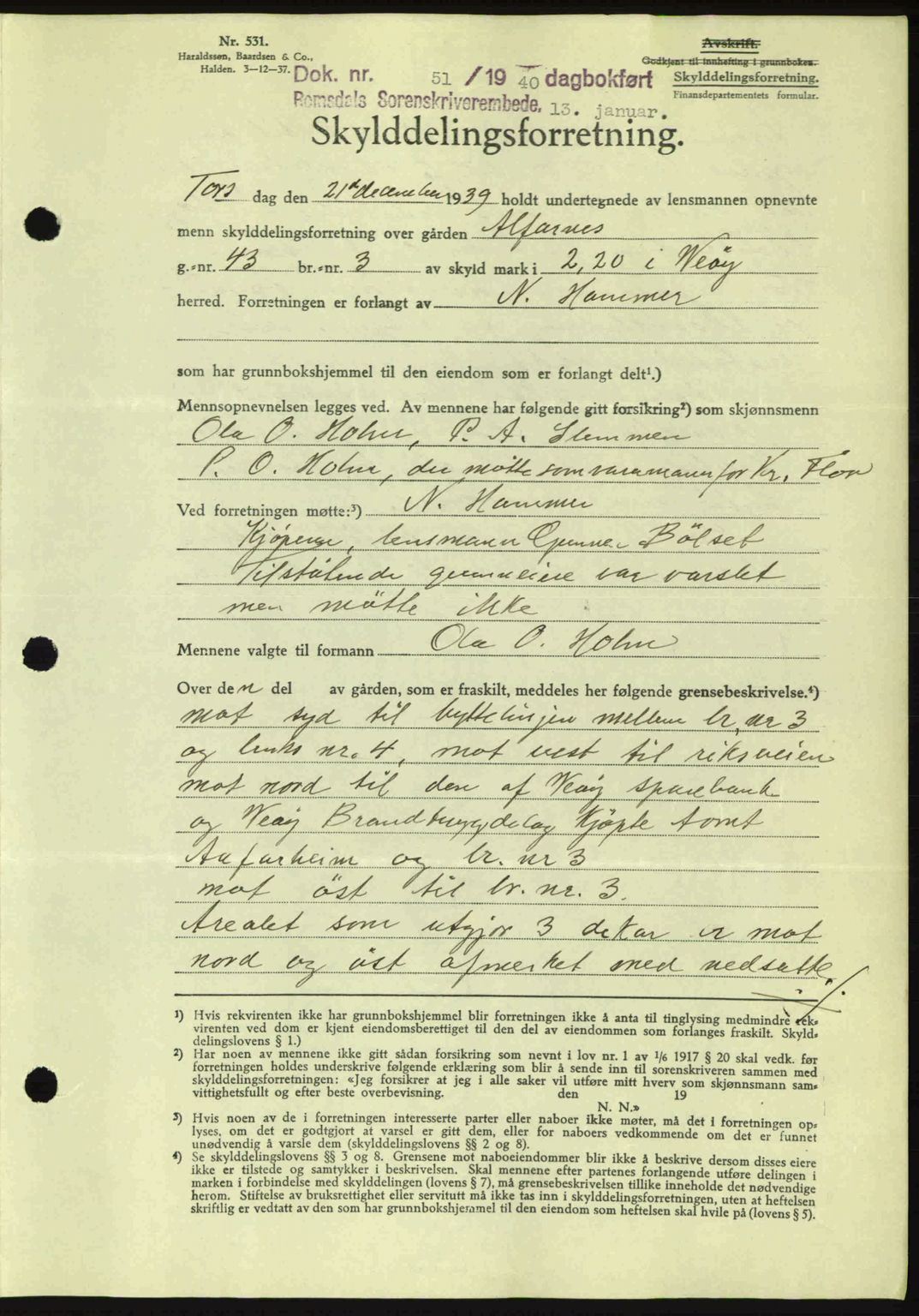 Romsdal sorenskriveri, AV/SAT-A-4149/1/2/2C: Mortgage book no. A8, 1939-1940, Diary no: : 51/1940