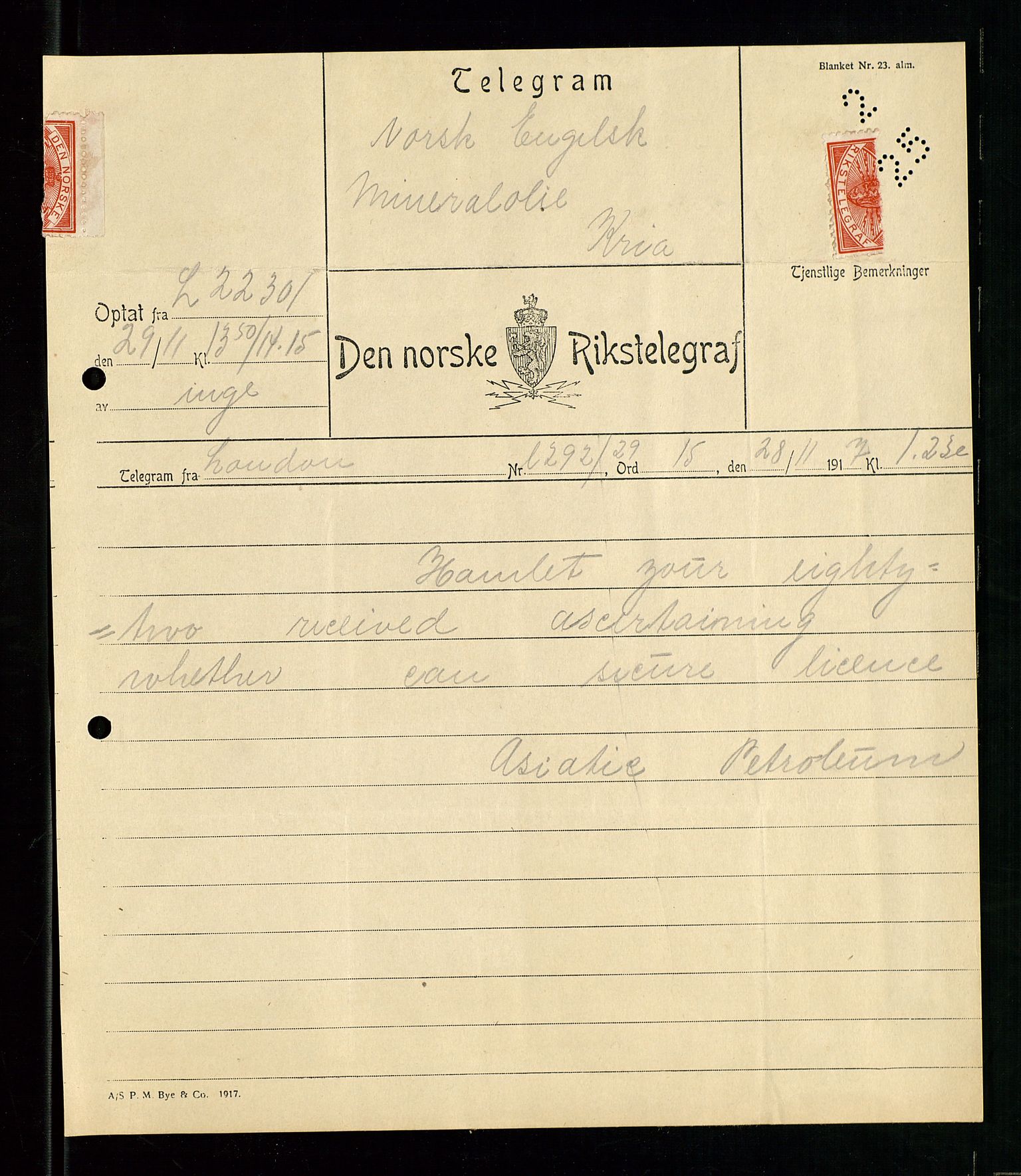 Pa 1521 - A/S Norske Shell, AV/SAST-A-101915/E/Ea/Eaa/L0001: Sjefskorrespondanse, 1917, p. 75