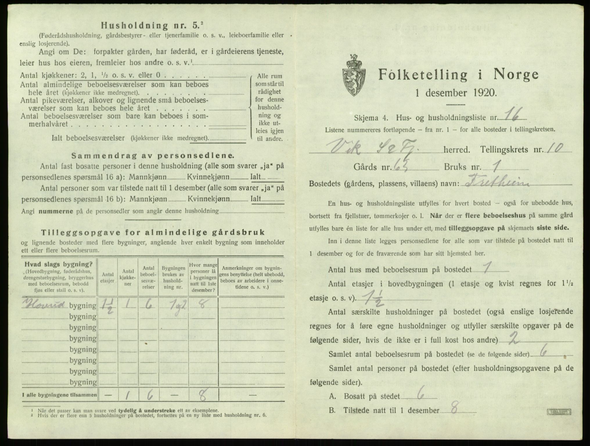 SAB, 1920 census for Vik, 1920, p. 1021