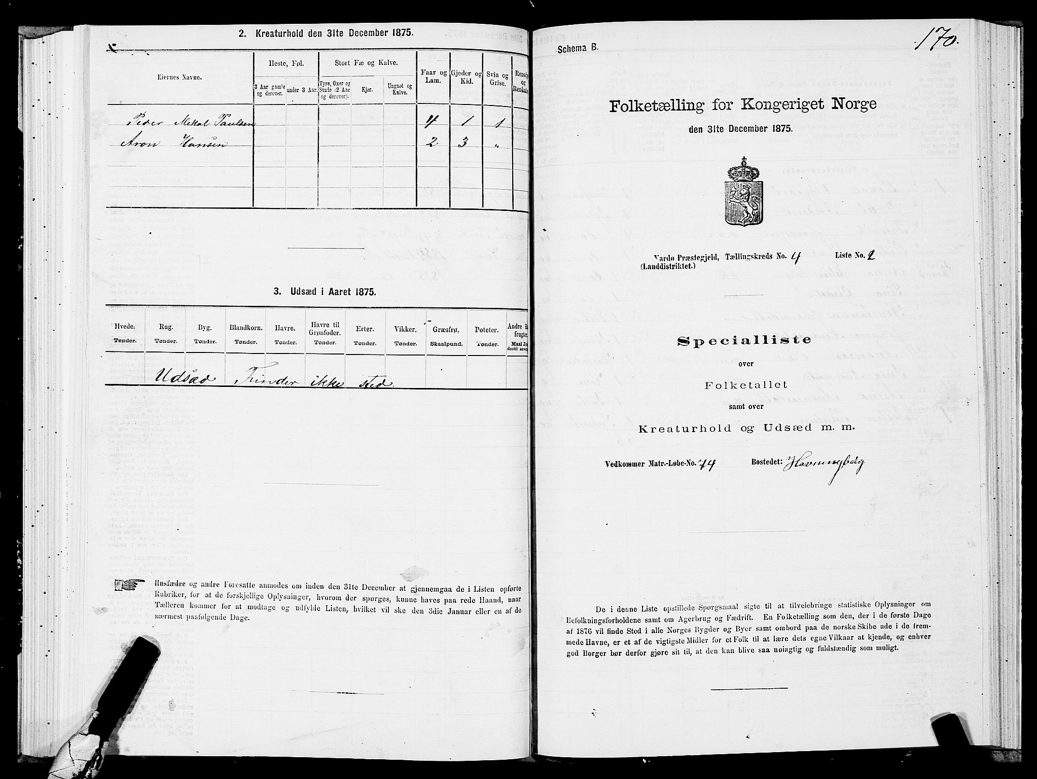 SATØ, 1875 census for 2028L Vardø/Vardø, 1875, p. 1170