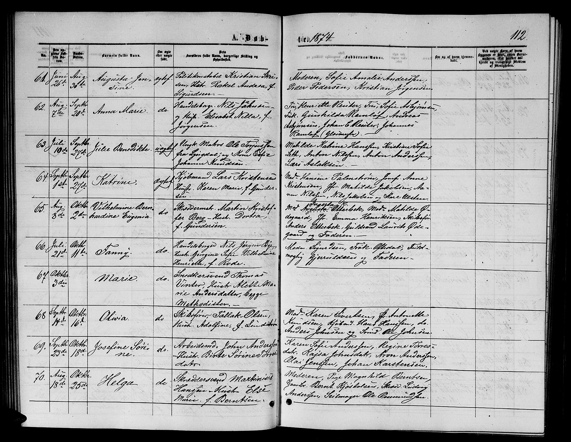 Arendal sokneprestkontor, Trefoldighet, SAK/1111-0040/F/Fb/L0005: Parish register (copy) no. B 5, 1874-1888, p. 112