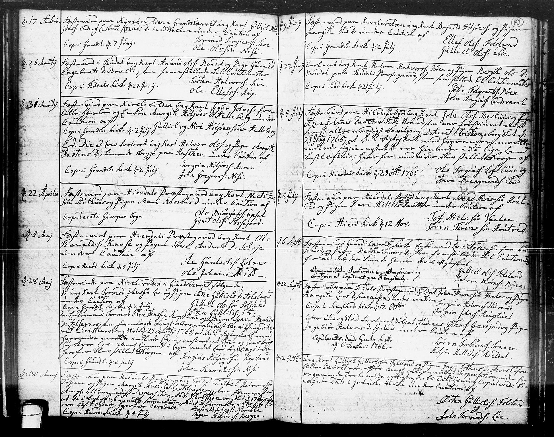 Hjartdal kirkebøker, SAKO/A-270/F/Fa/L0004: Parish register (official) no. I 4, 1727-1795, p. 43