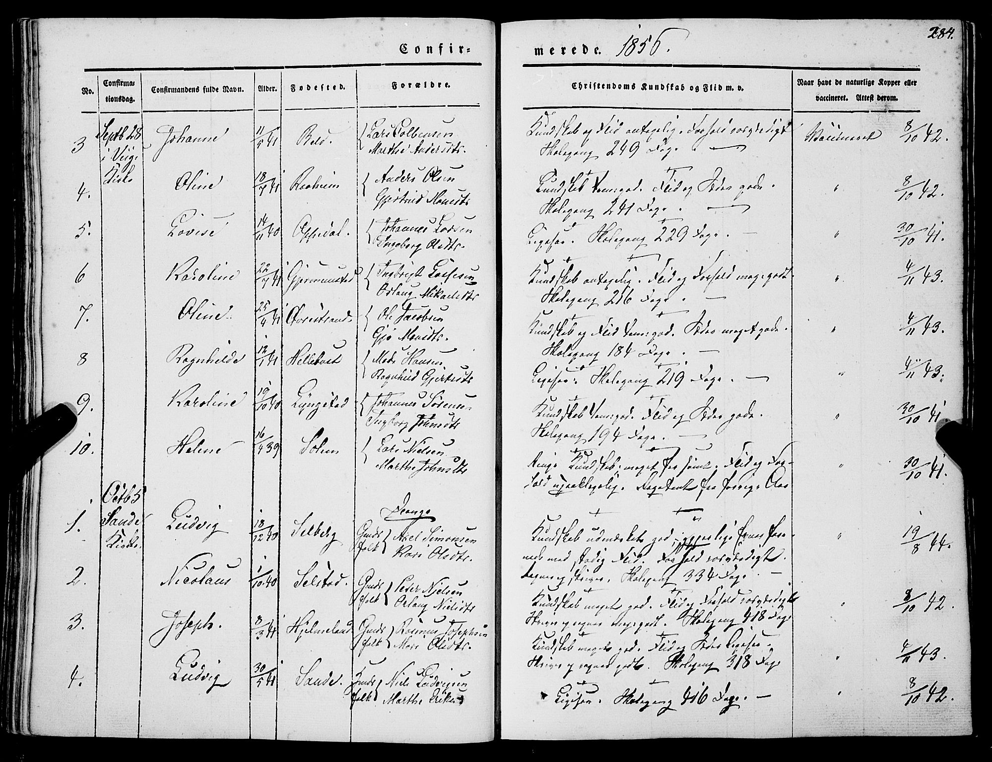 Gaular sokneprestembete, SAB/A-80001/H/Haa: Parish register (official) no. A 4I, 1840-1859, p. 284