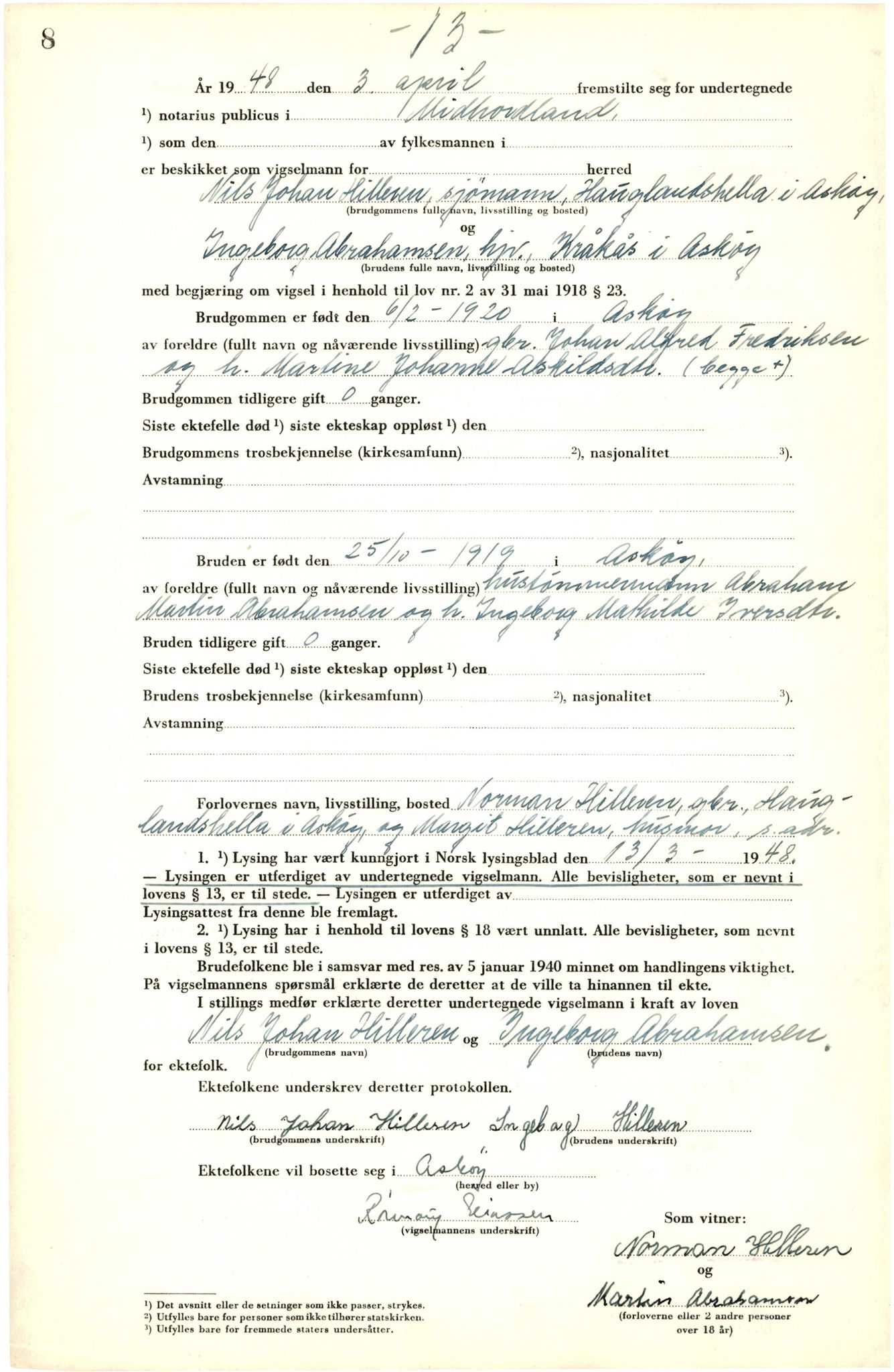 Midhordland sorenskriveri, SAB/A-3001/1/M/Mc/Mca/L0008: Vigselbok, 1948-1952, p. 8