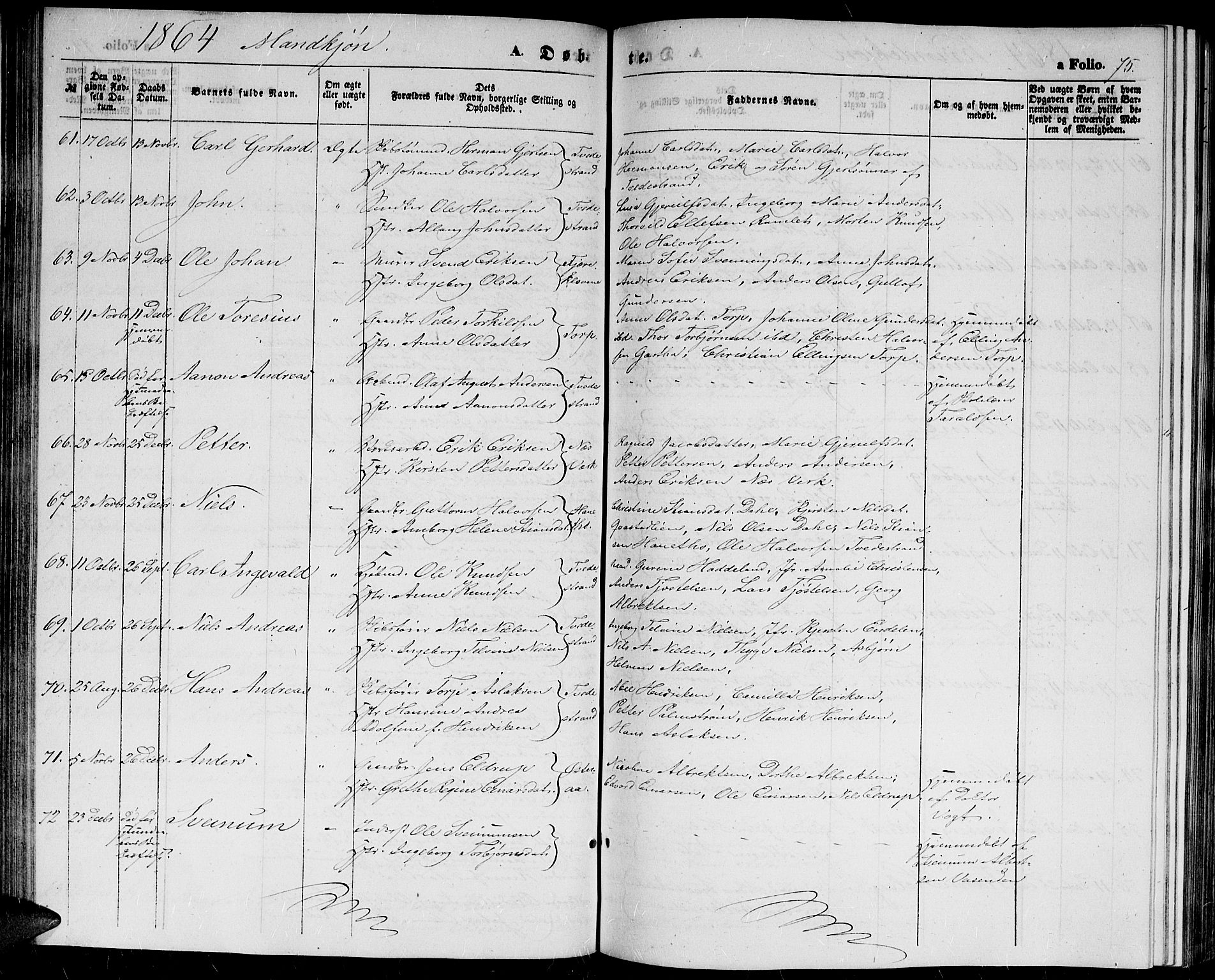 Holt sokneprestkontor, AV/SAK-1111-0021/F/Fb/L0008: Parish register (copy) no. B 8, 1858-1871, p. 75