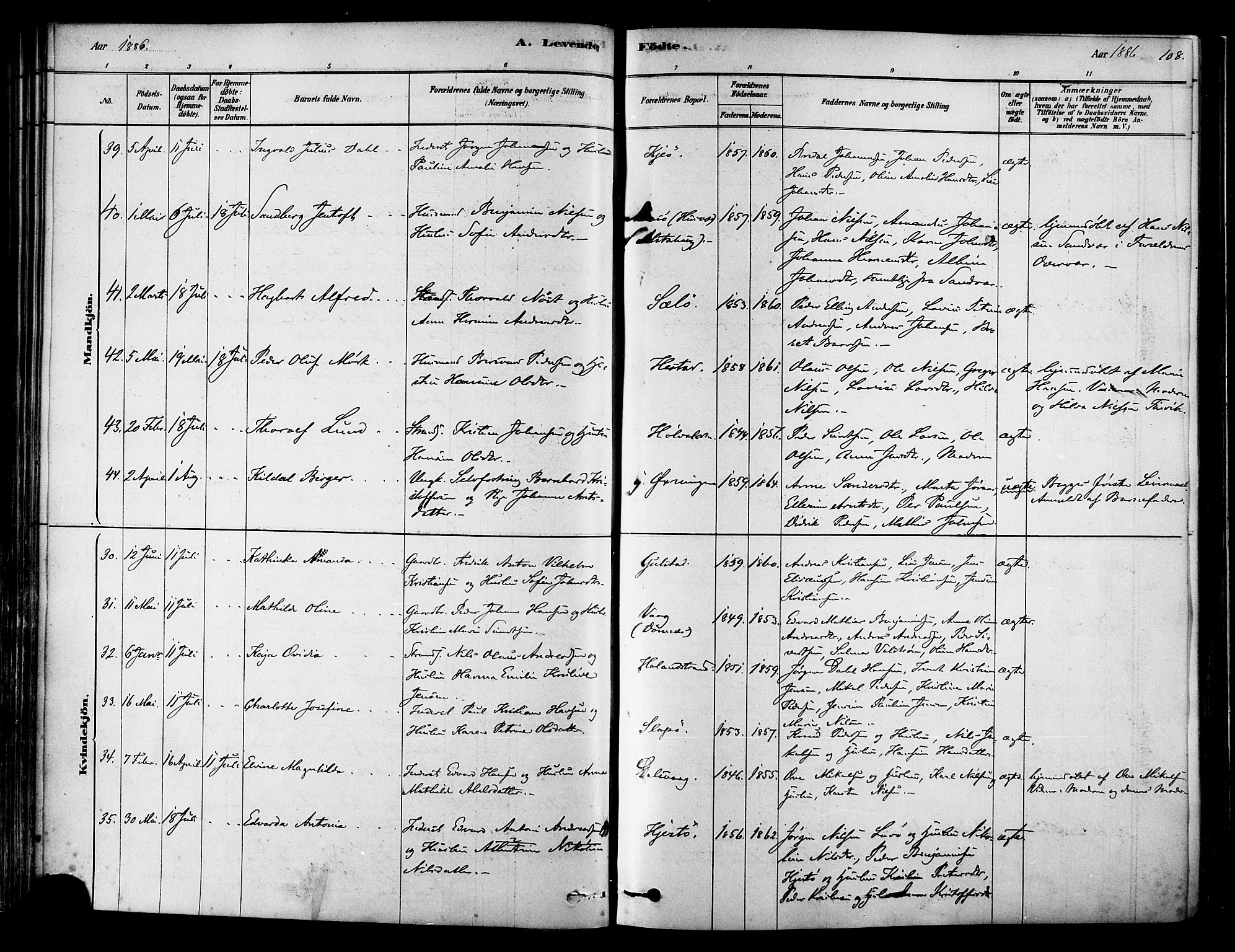 Ministerialprotokoller, klokkerbøker og fødselsregistre - Nordland, SAT/A-1459/834/L0507: Parish register (official) no. 834A05, 1878-1892, p. 108