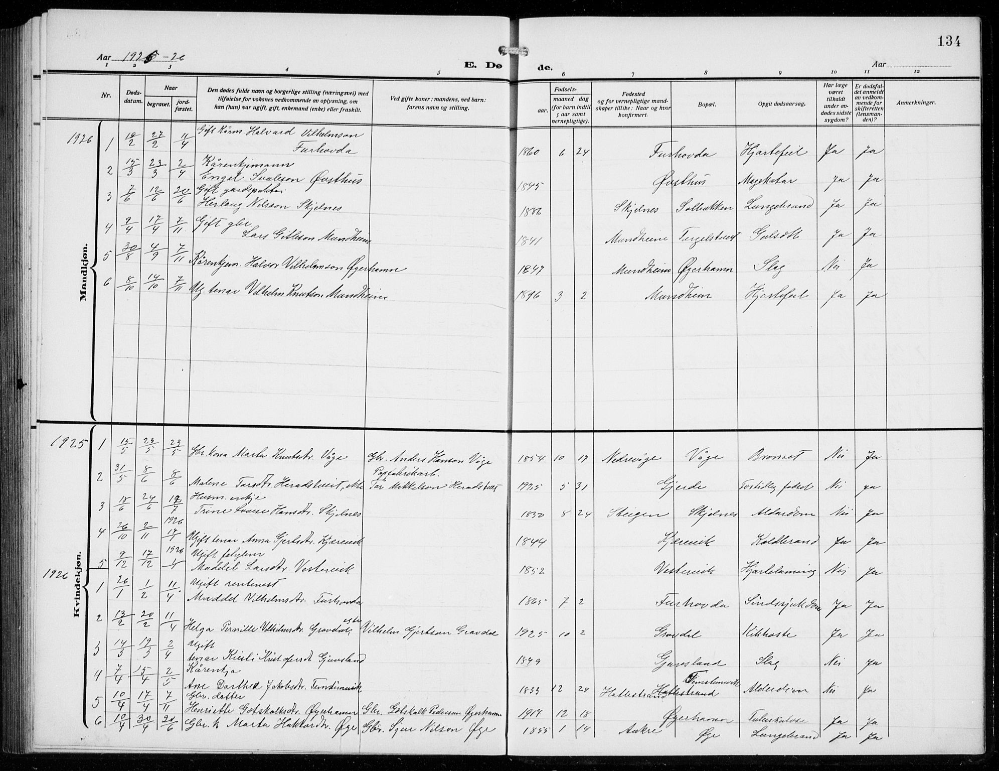 Strandebarm sokneprestembete, AV/SAB-A-78401/H/Hab: Parish register (copy) no. C  2, 1914-1935, p. 134