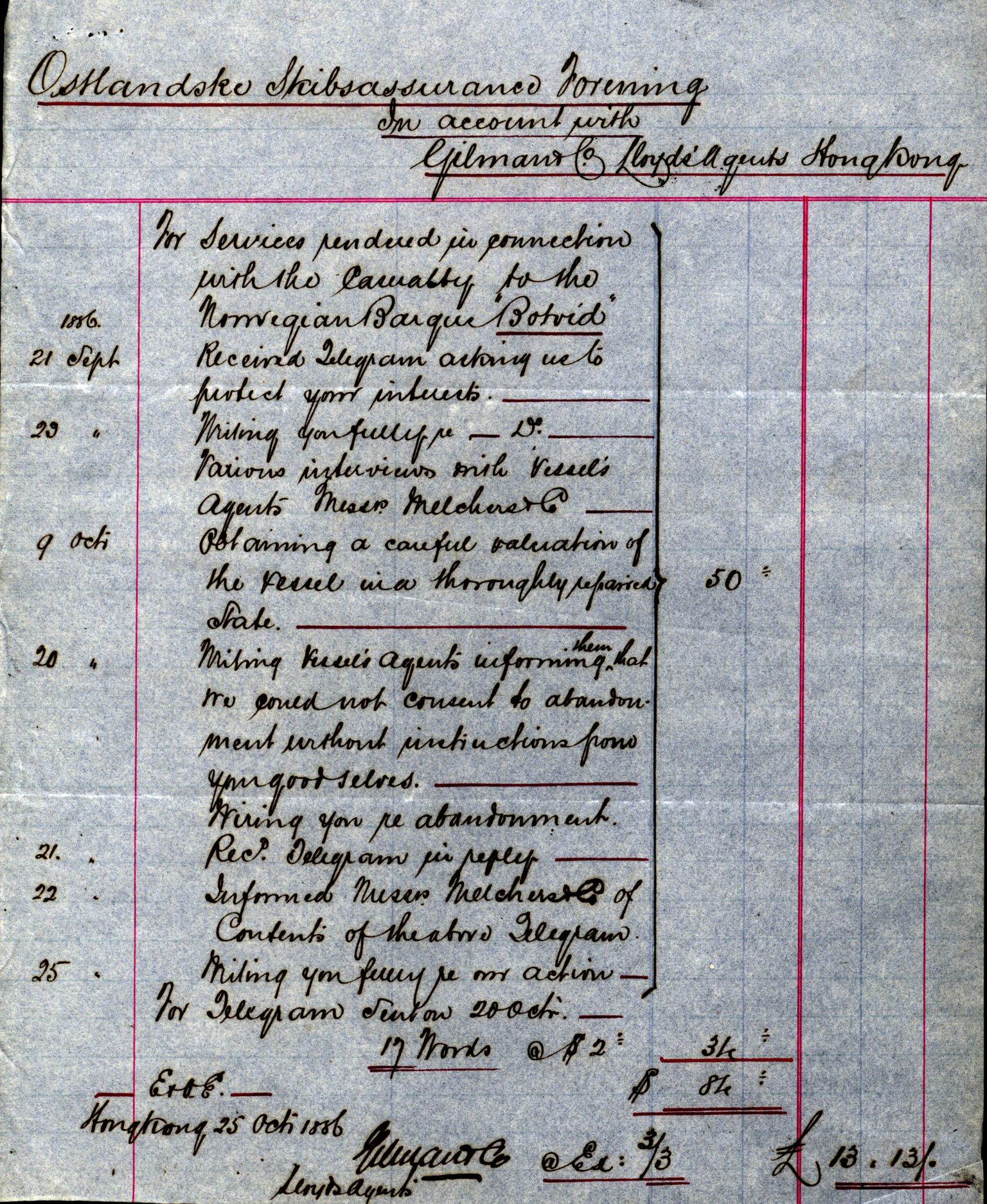 Pa 63 - Østlandske skibsassuranceforening, VEMU/A-1079/G/Ga/L0019/0010: Havaridokumenter / Victoria, Vigor, Cathrine, Brillant, Alvega, Rotvid, 1886, p. 46