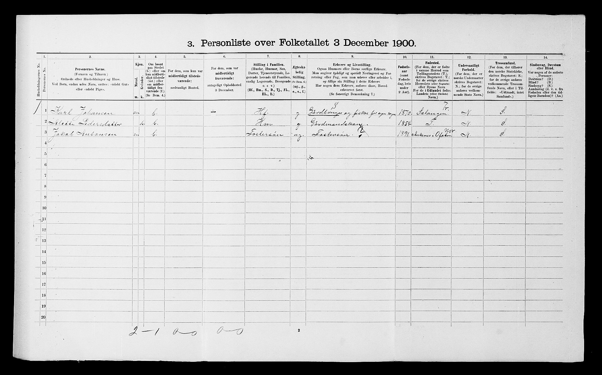 SATØ, 1900 census for Ibestad, 1900, p. 905