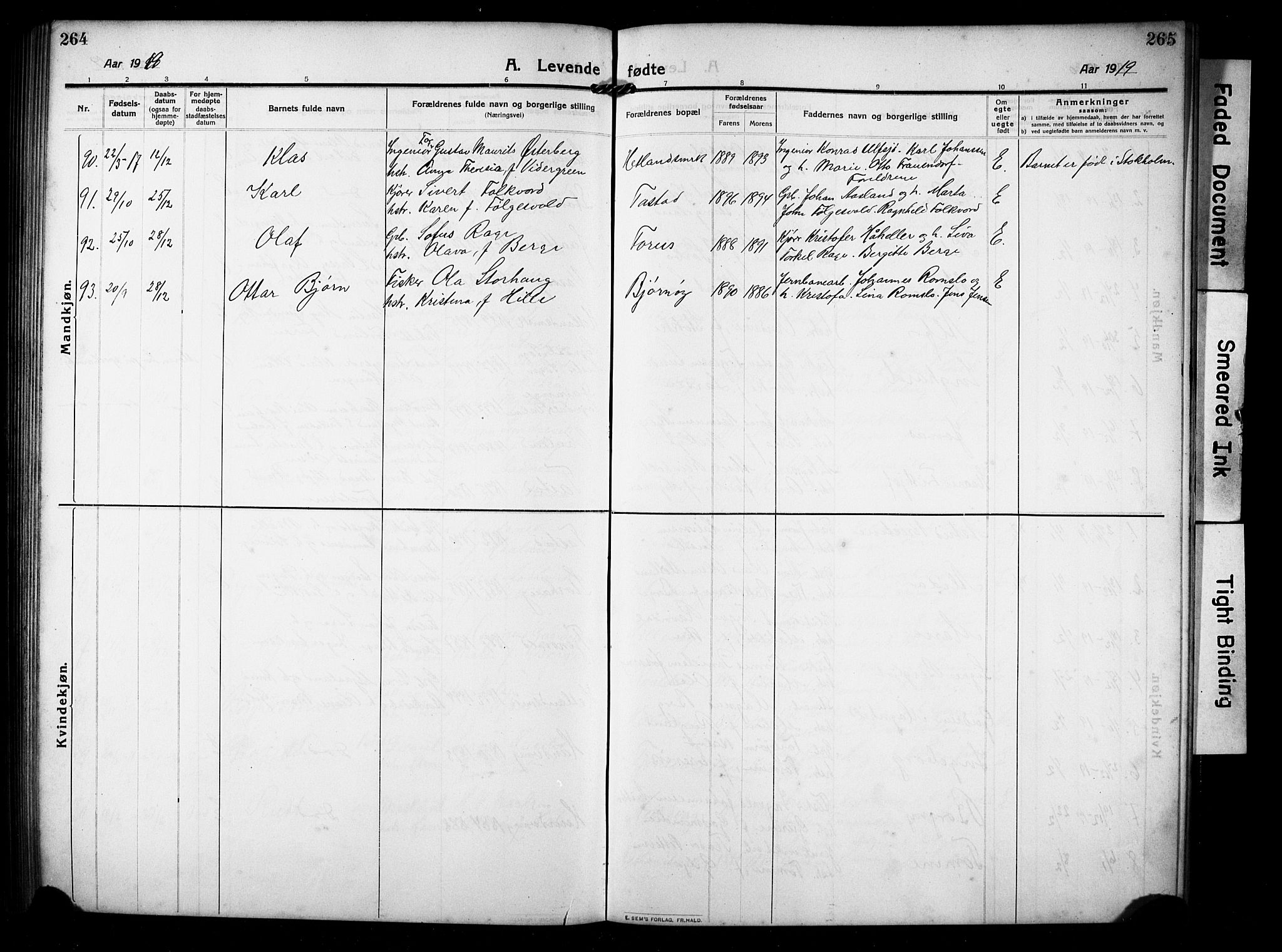 Hetland sokneprestkontor, SAST/A-101826/30/30BB/L0008: Parish register (copy) no. B 8, 1910-1921, p. 264-265