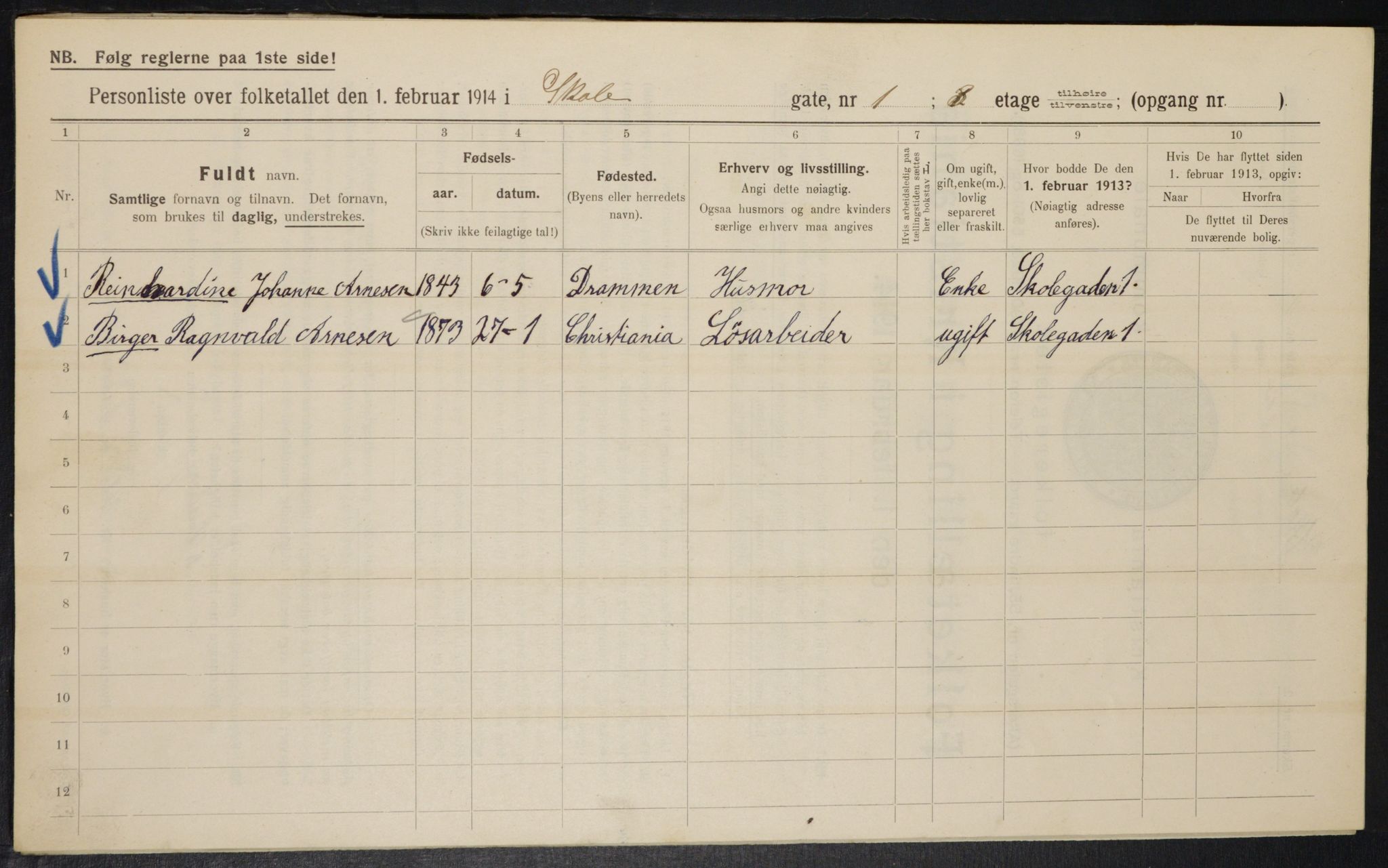 OBA, Municipal Census 1914 for Kristiania, 1914, p. 96063