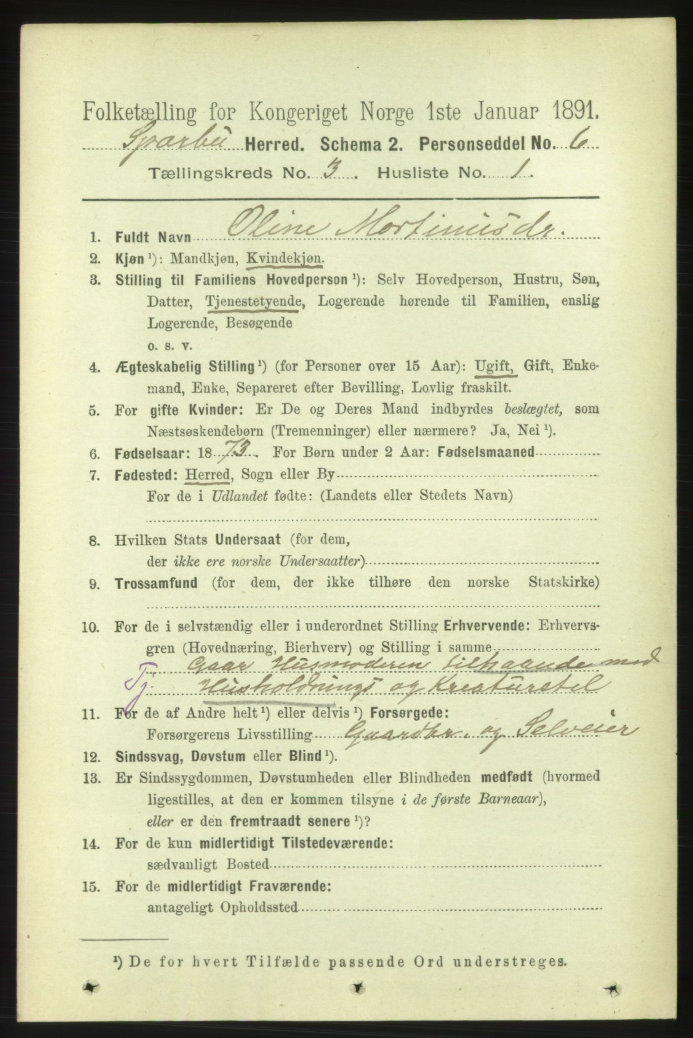 RA, 1891 census for 1731 Sparbu, 1891, p. 885