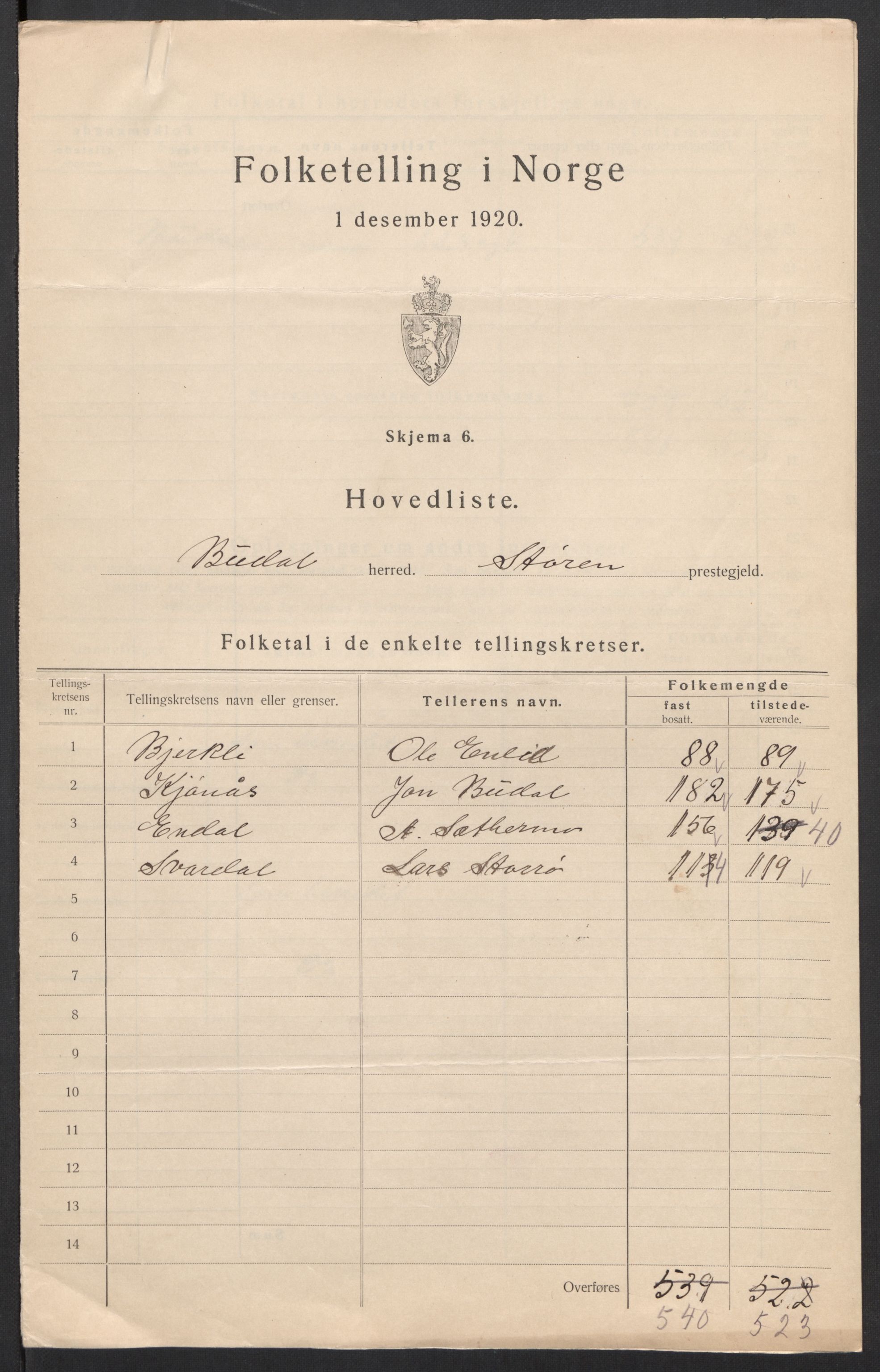 SAT, 1920 census for Budal, 1920, p. 3