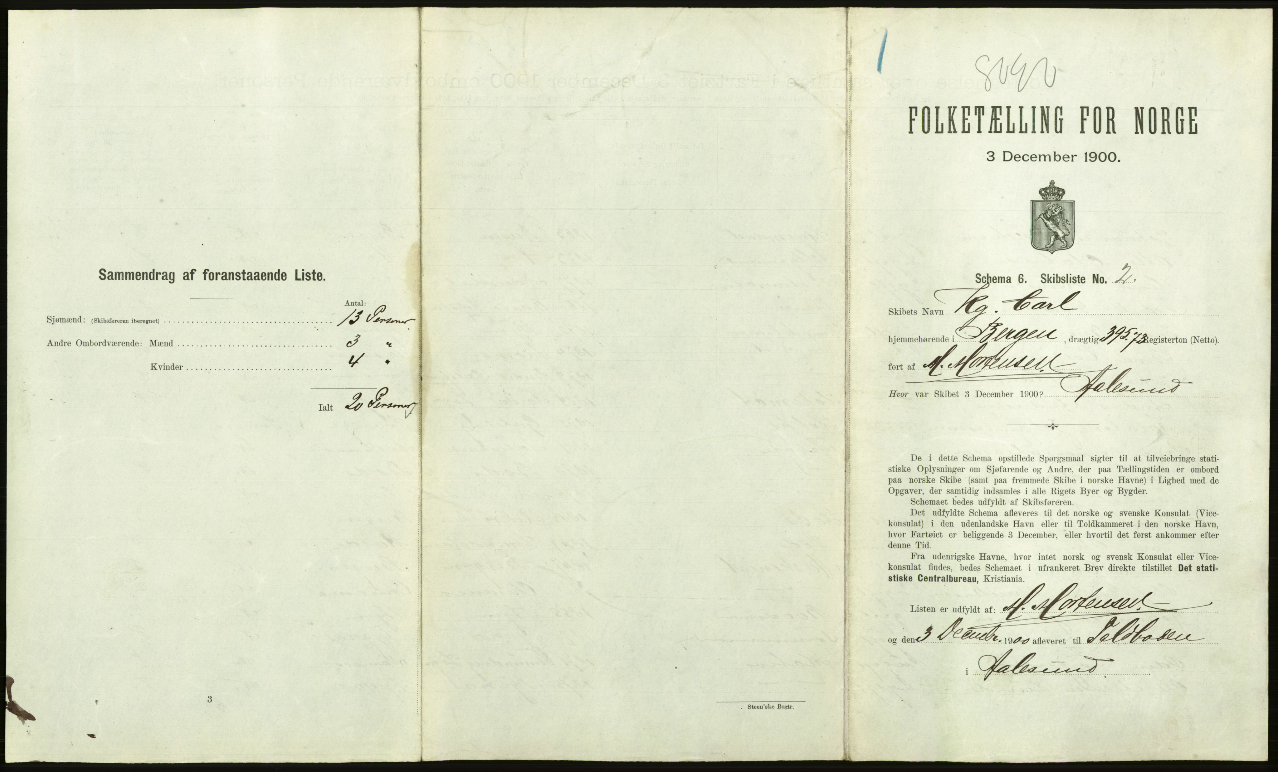 RA, 1900 Census - ship lists from ships in Norwegian harbours, harbours abroad and at sea, 1900, p. 1495