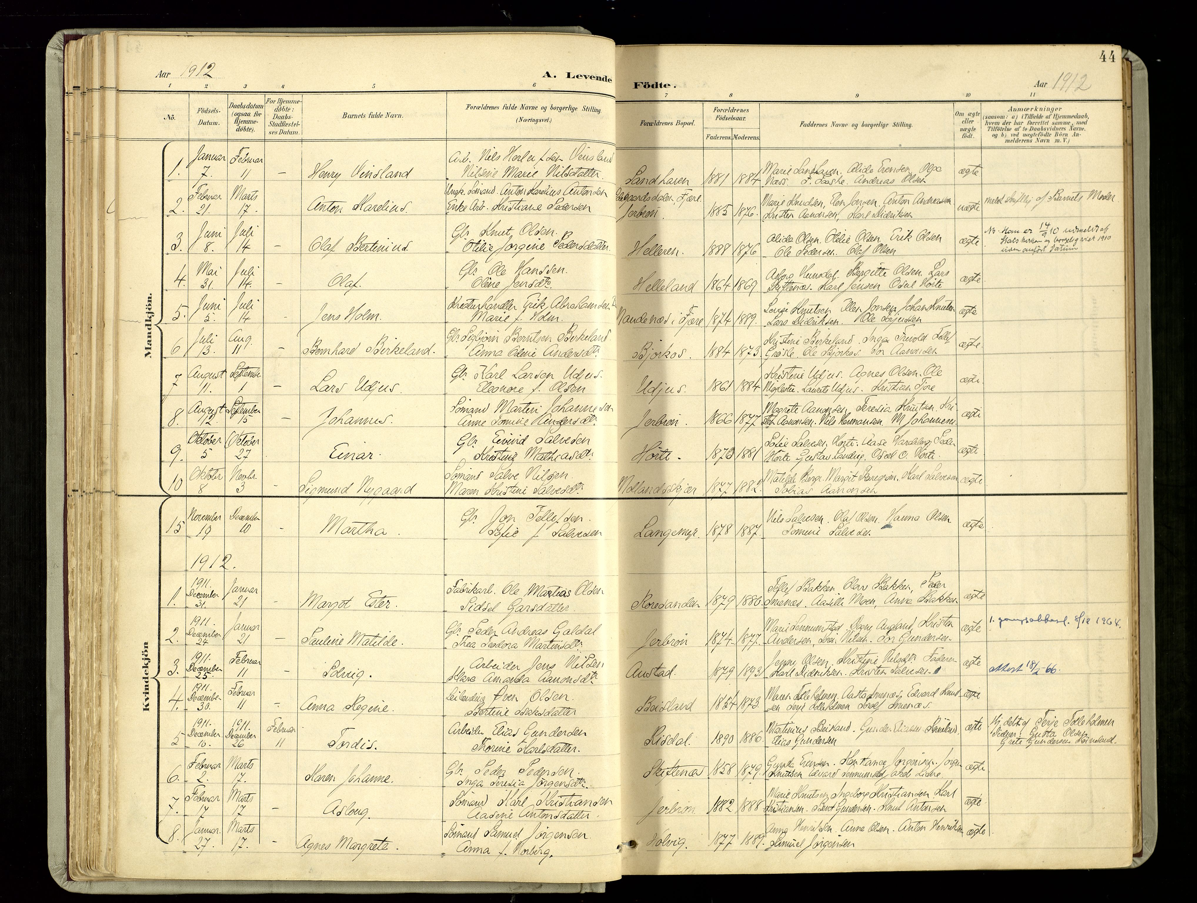 Hommedal sokneprestkontor, AV/SAK-1111-0023/F/Fa/Fab/L0007: Parish register (official) no. A 7, 1898-1924, p. 44