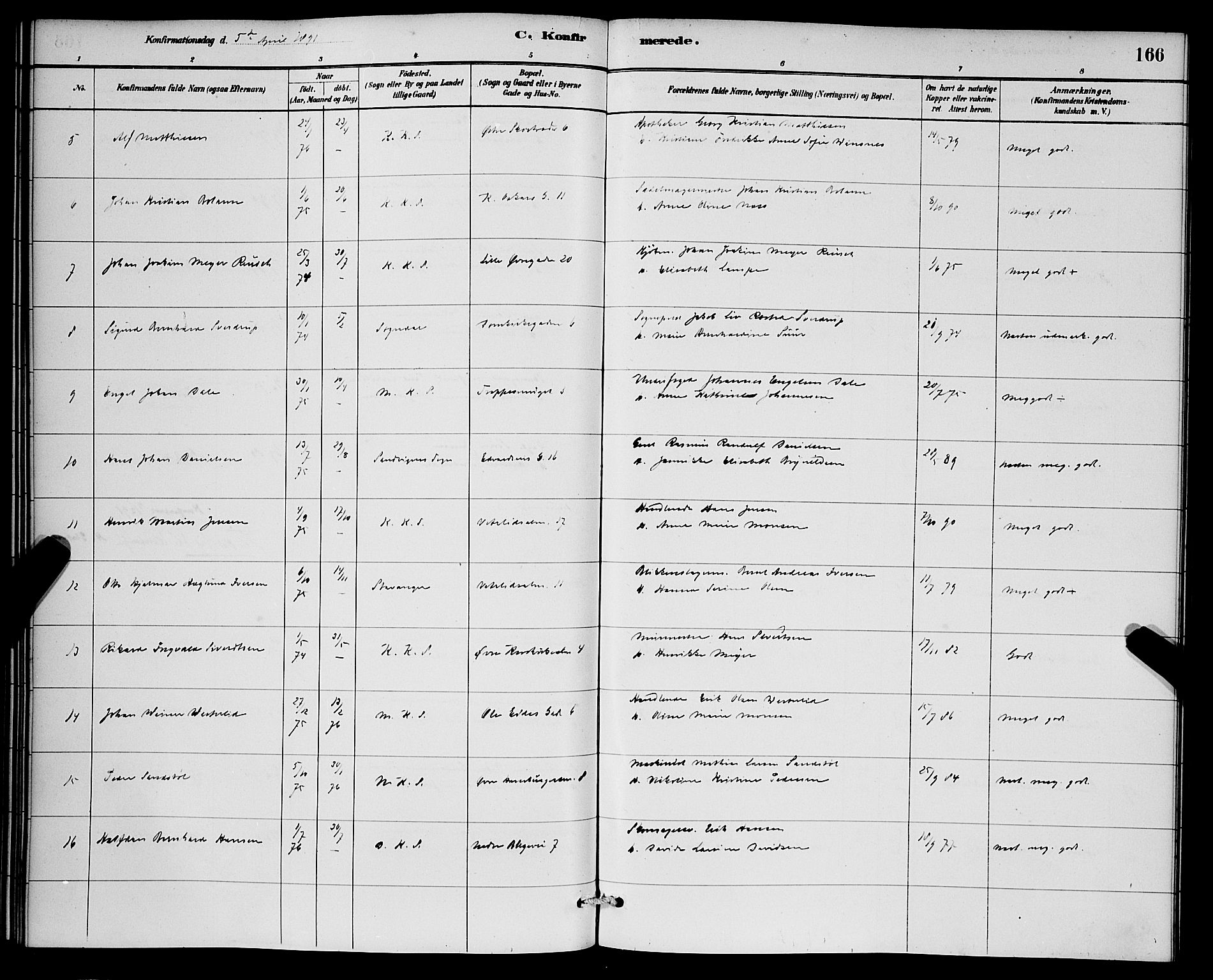 Korskirken sokneprestembete, AV/SAB-A-76101/H/Hab: Parish register (copy) no. C 3, 1880-1892, p. 166