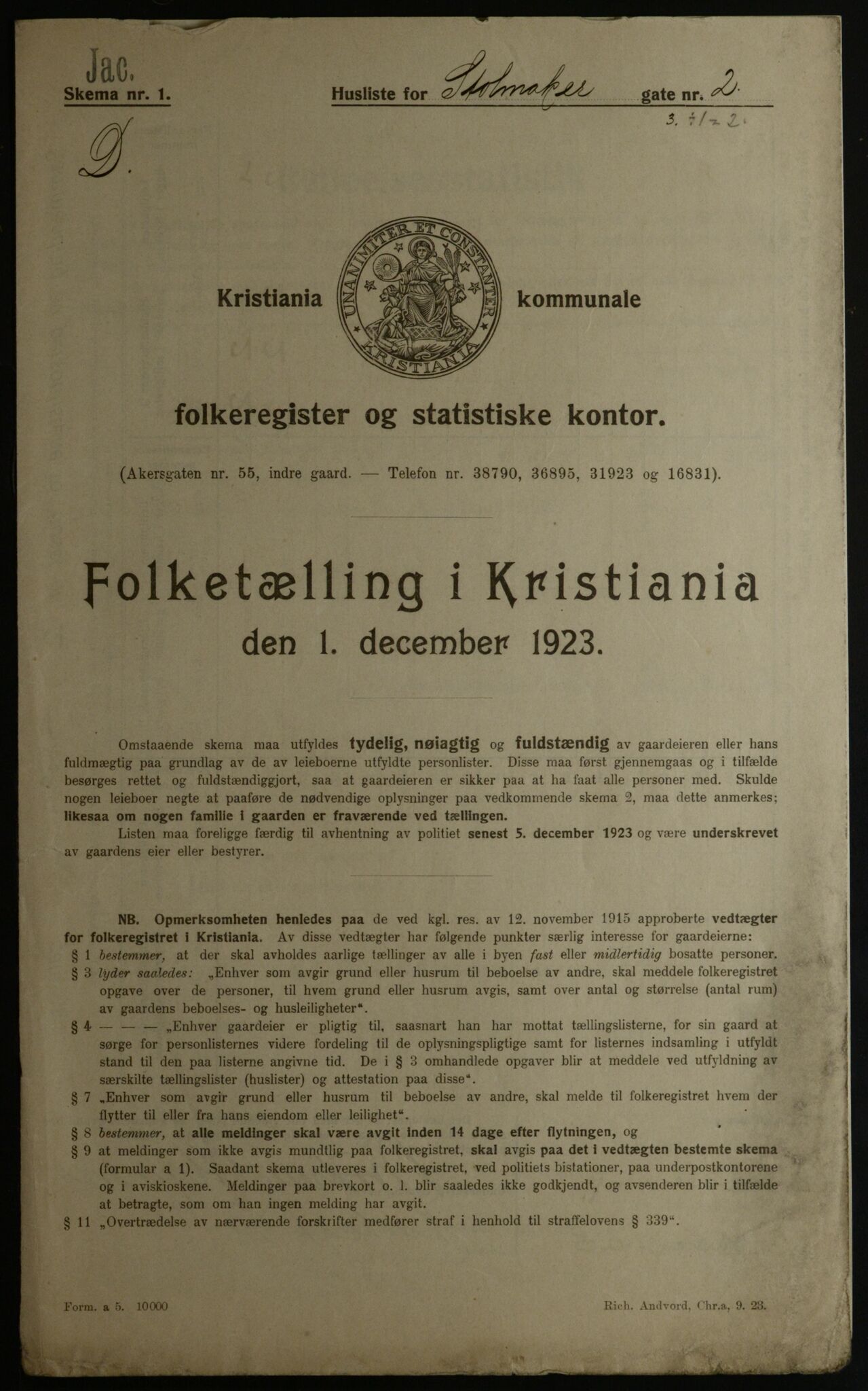 OBA, Municipal Census 1923 for Kristiania, 1923, p. 113813
