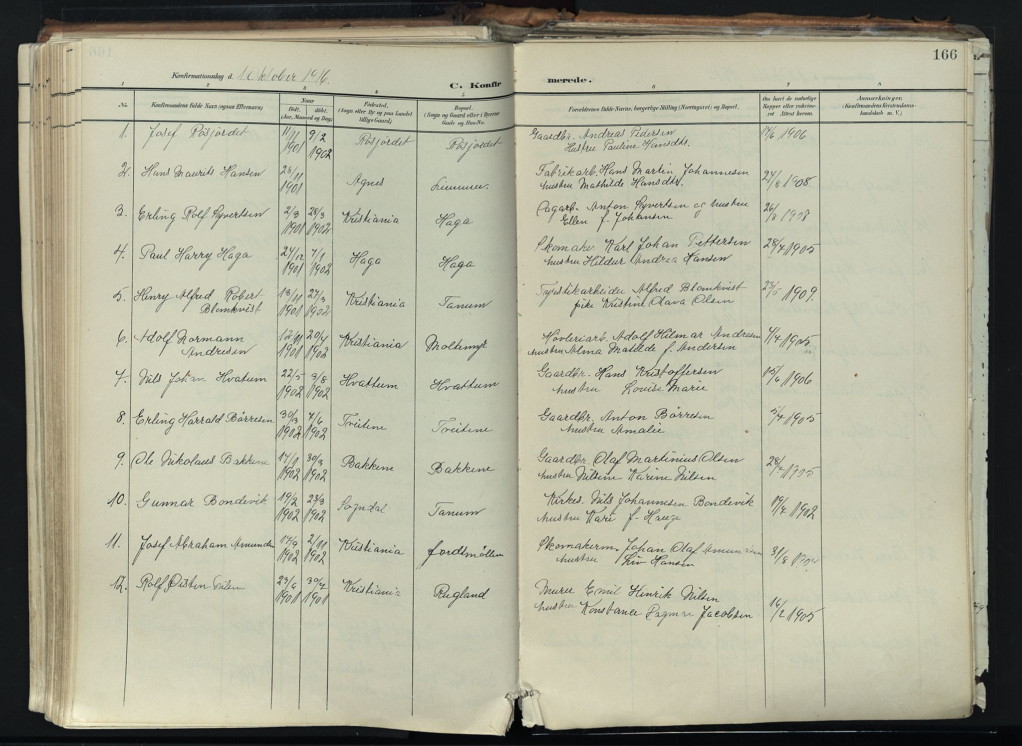 Brunlanes kirkebøker, AV/SAKO-A-342/F/Fc/L0003: Parish register (official) no. III 3, 1900-1922, p. 166