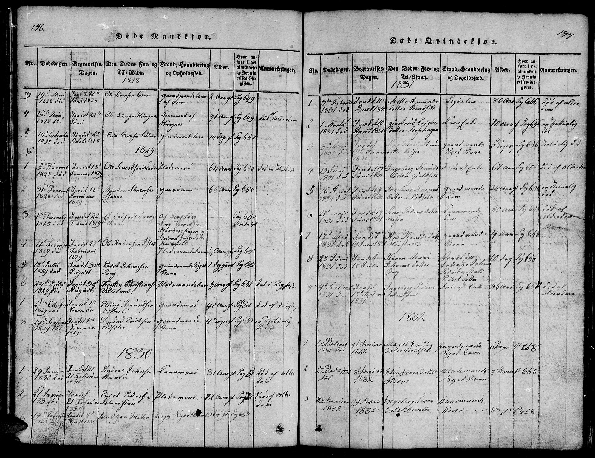 Ministerialprotokoller, klokkerbøker og fødselsregistre - Møre og Romsdal, SAT/A-1454/557/L0683: Parish register (copy) no. 557C01, 1818-1862, p. 196-197