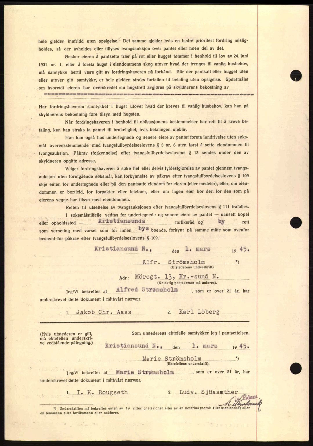 Kristiansund byfogd, SAT/A-4587/A/27: Mortgage book no. 37-38, 1943-1945, Diary no: : 221/1945
