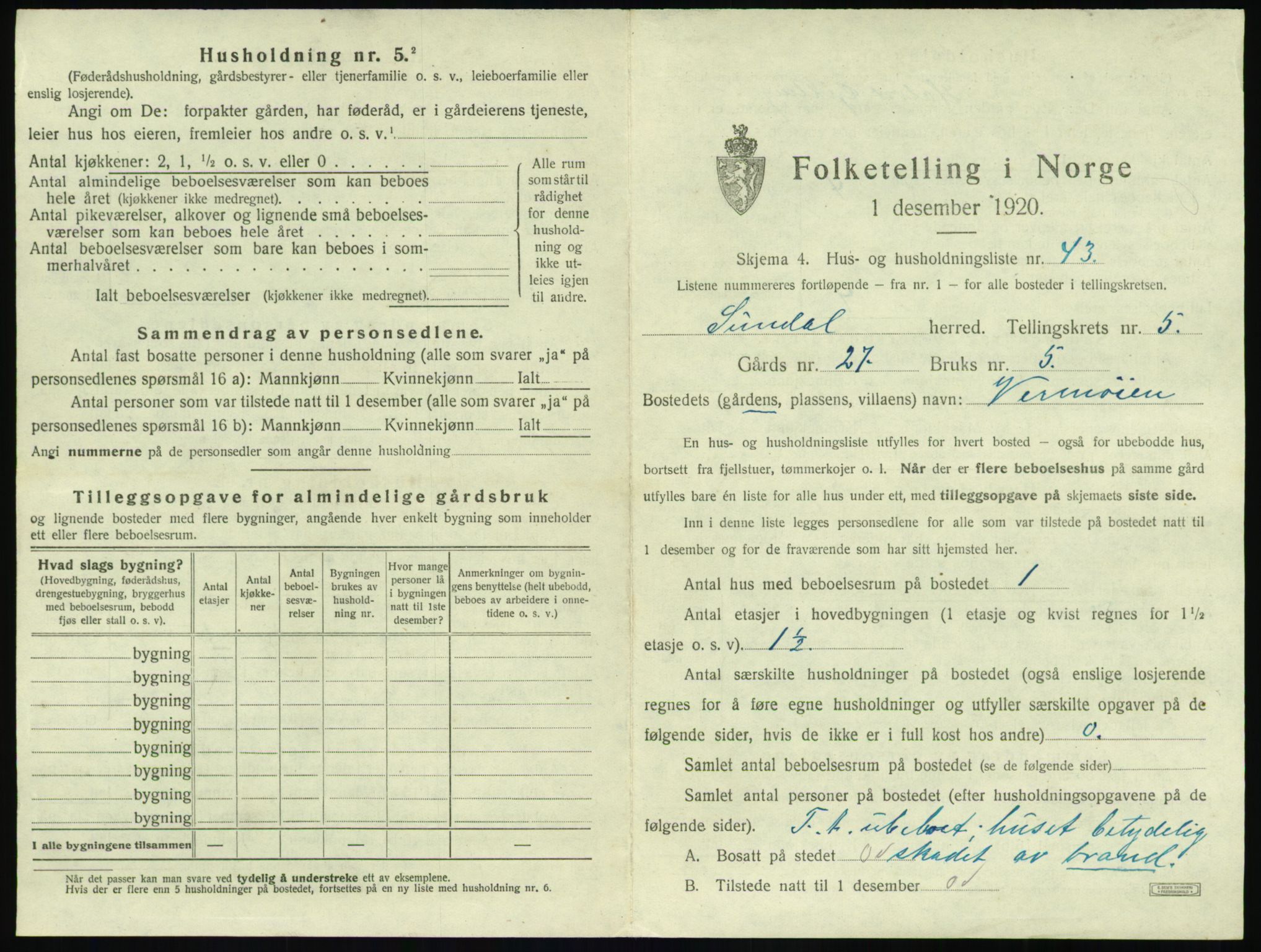 SAT, 1920 census for Sunndal, 1920, p. 582