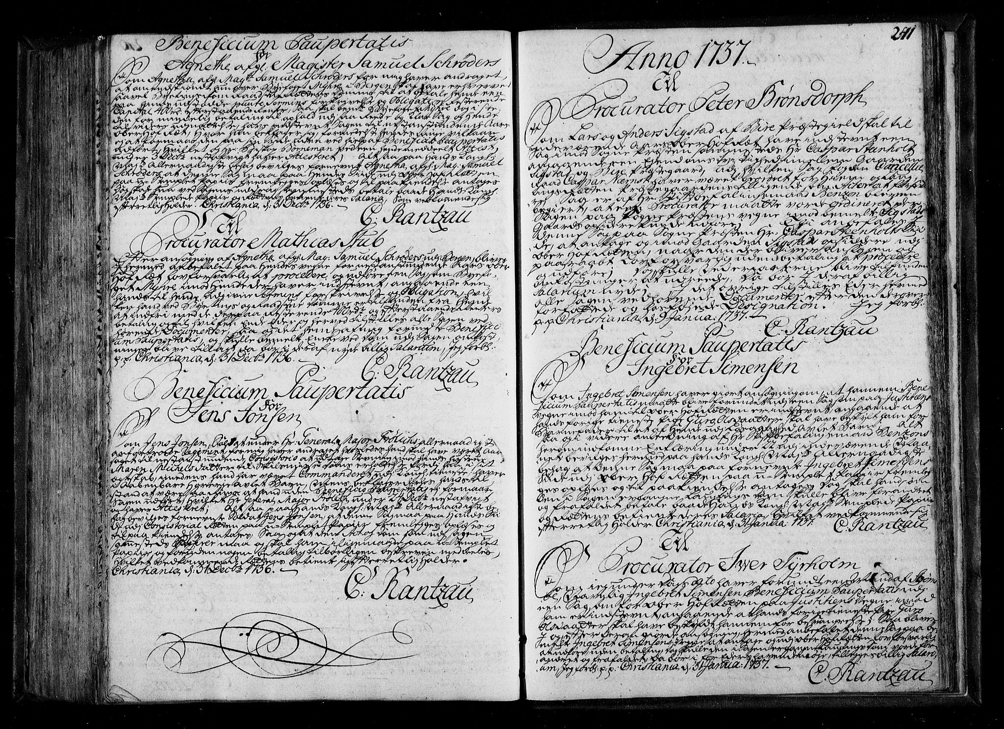 Stattholderembetet 1572-1771, RA/EA-2870/Be/L0011: Kopibok for beneficia paupertatis, 1726-1739, p. 240b-241a