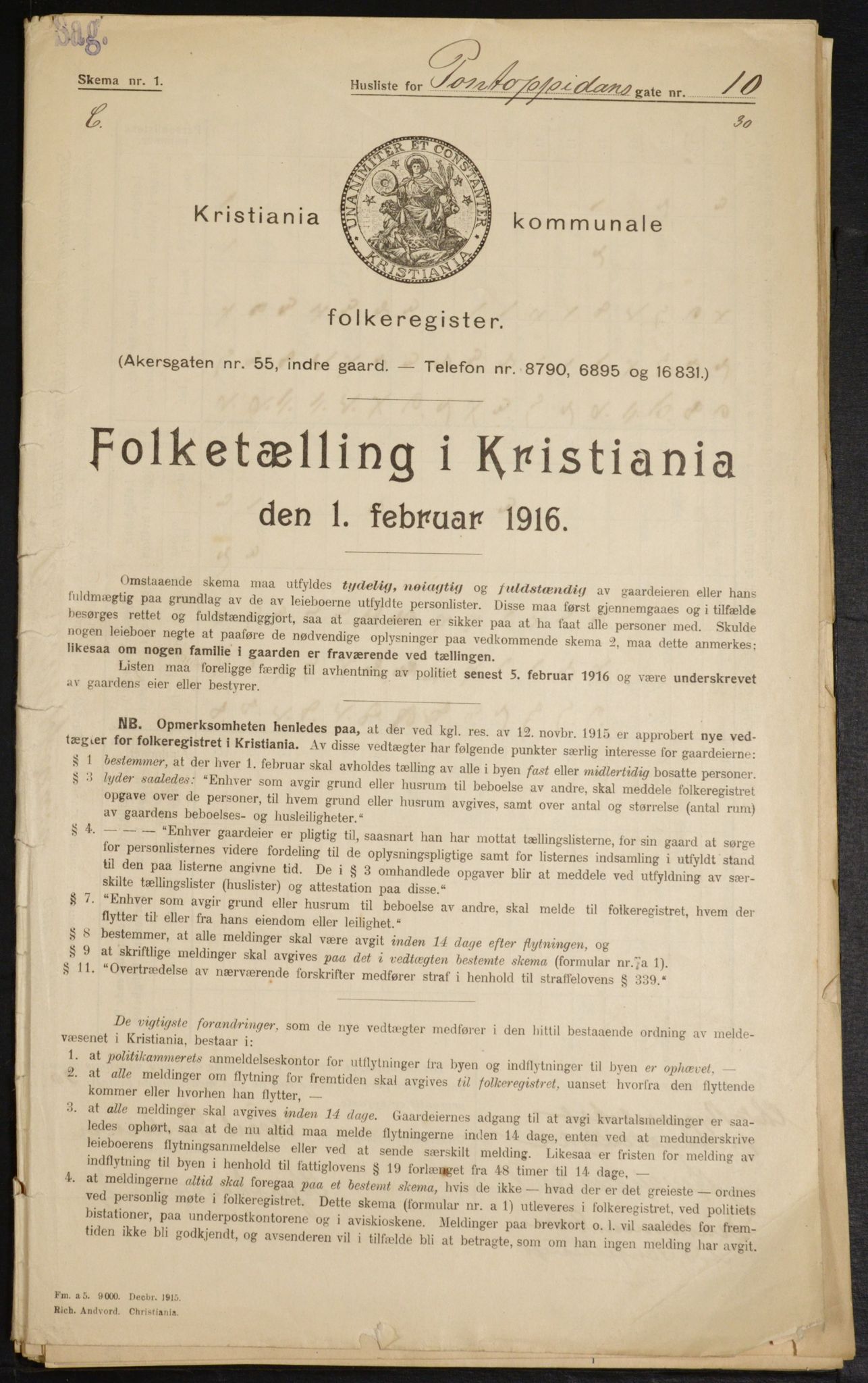 OBA, Municipal Census 1916 for Kristiania, 1916, p. 82869