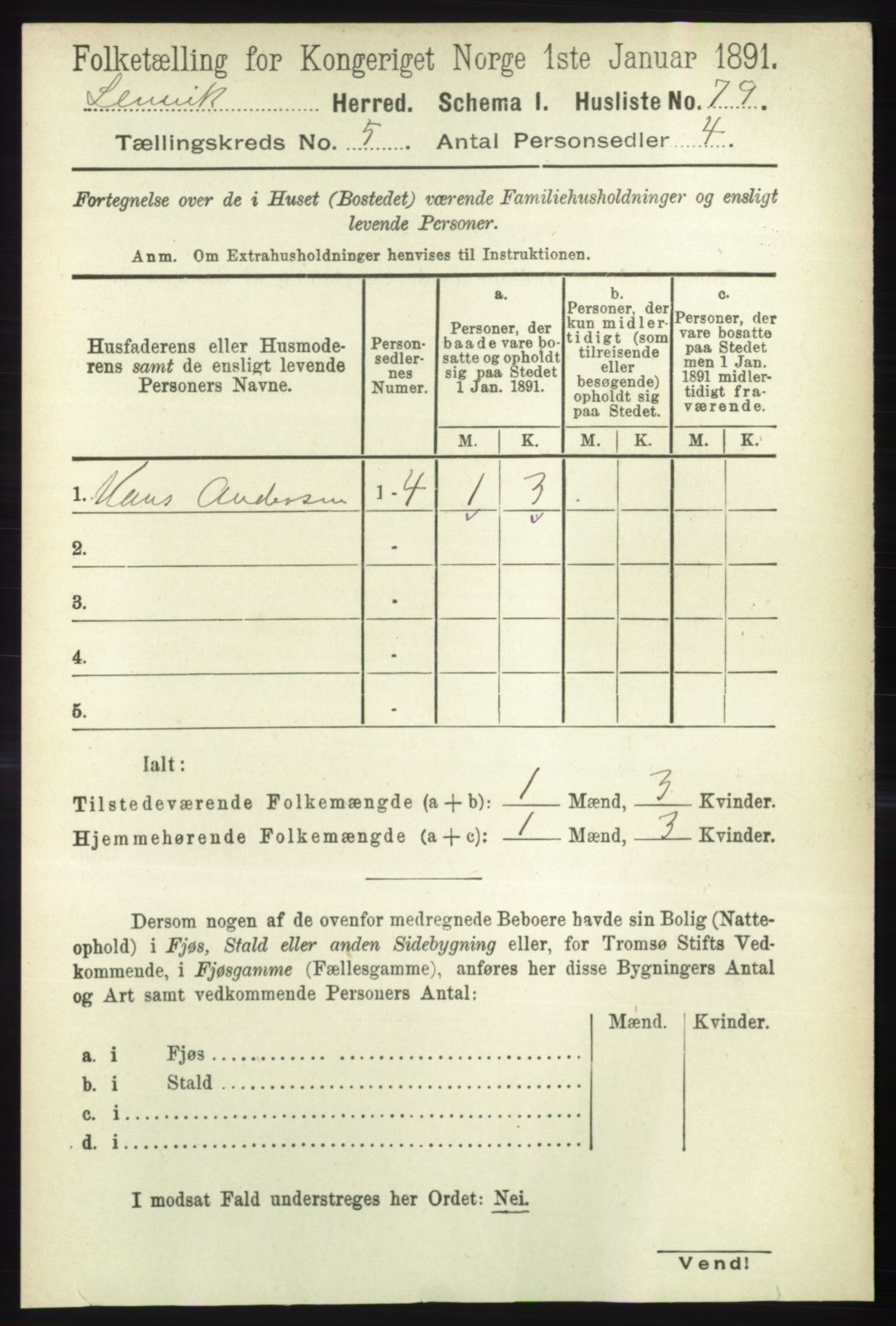 RA, 1891 census for 1931 Lenvik, 1891, p. 2538