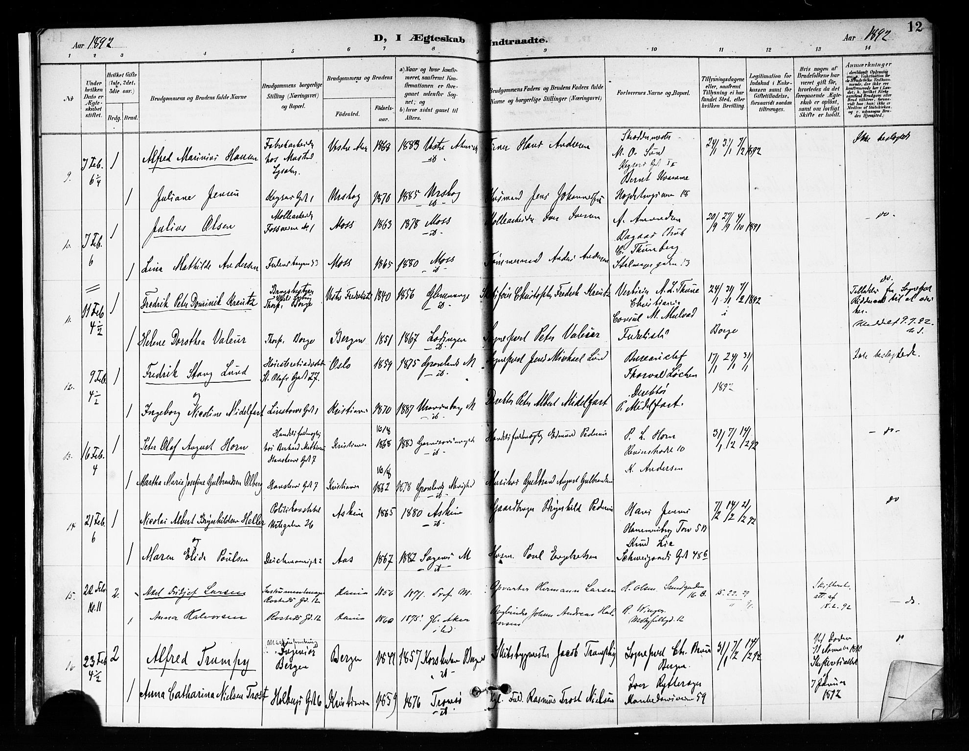 Trefoldighet prestekontor Kirkebøker, SAO/A-10882/F/Fc/L0004: Parish register (official) no. III 4, 1891-1900, p. 12