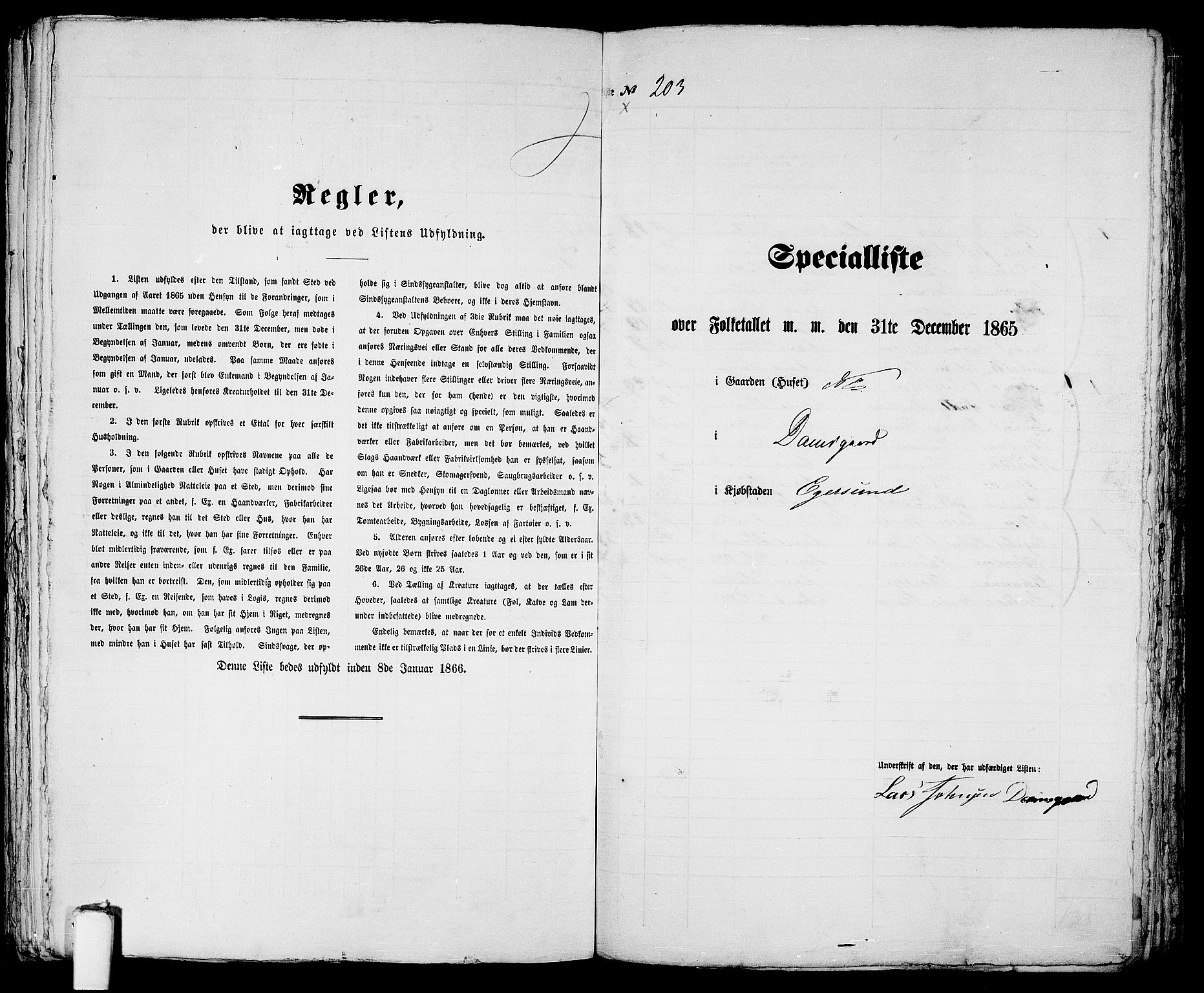 RA, 1865 census for Eigersund parish, Egersund town, 1865, p. 418