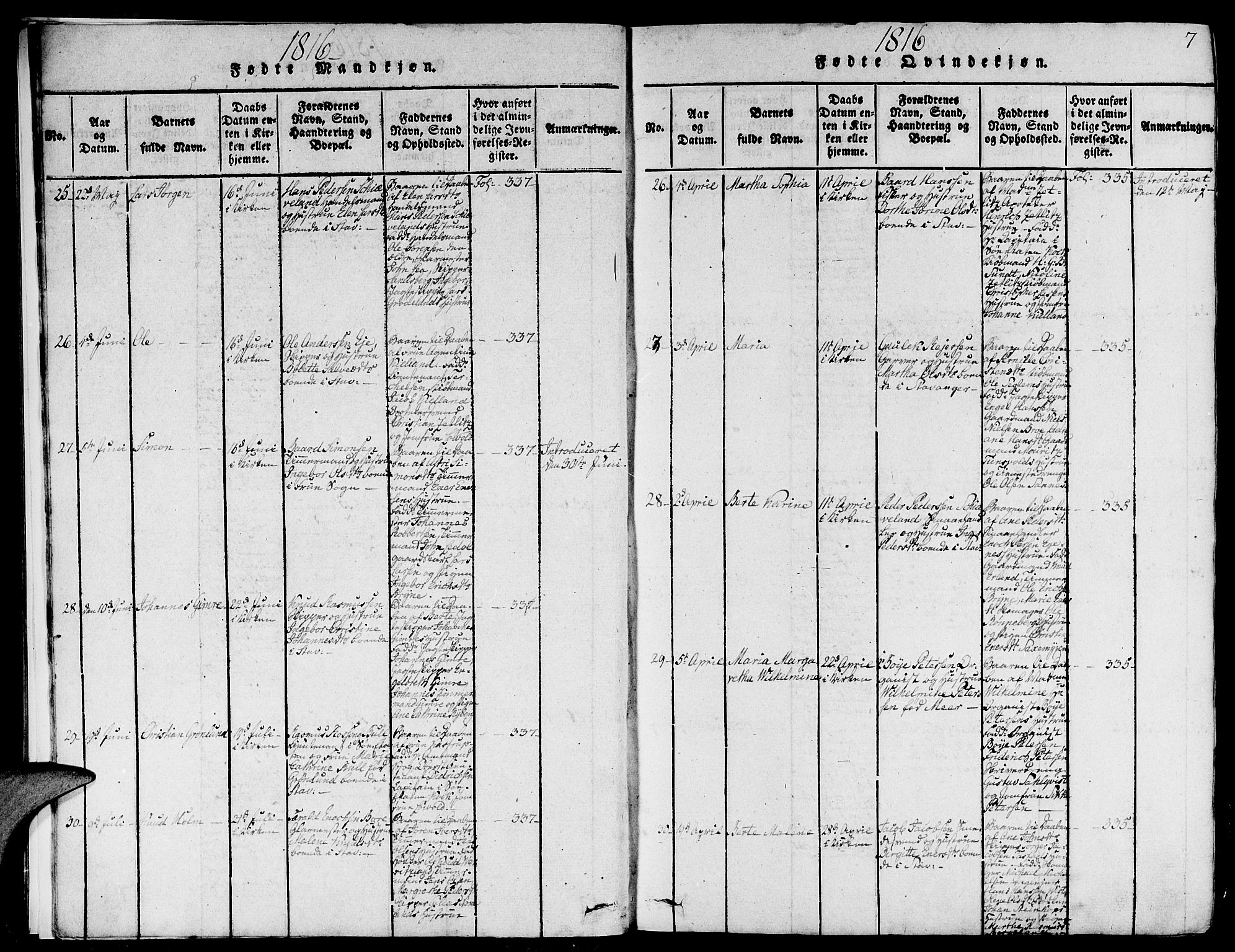 Domkirken sokneprestkontor, AV/SAST-A-101812/001/30/30BA/L0008: Parish register (official) no. A 8, 1816-1821, p. 7