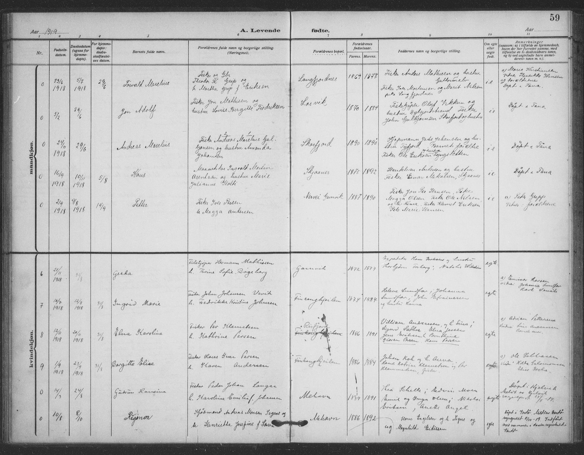 Tana sokneprestkontor, AV/SATØ-S-1334/H/Ha/L0008kirke: Parish register (official) no. 8, 1908-1920, p. 59