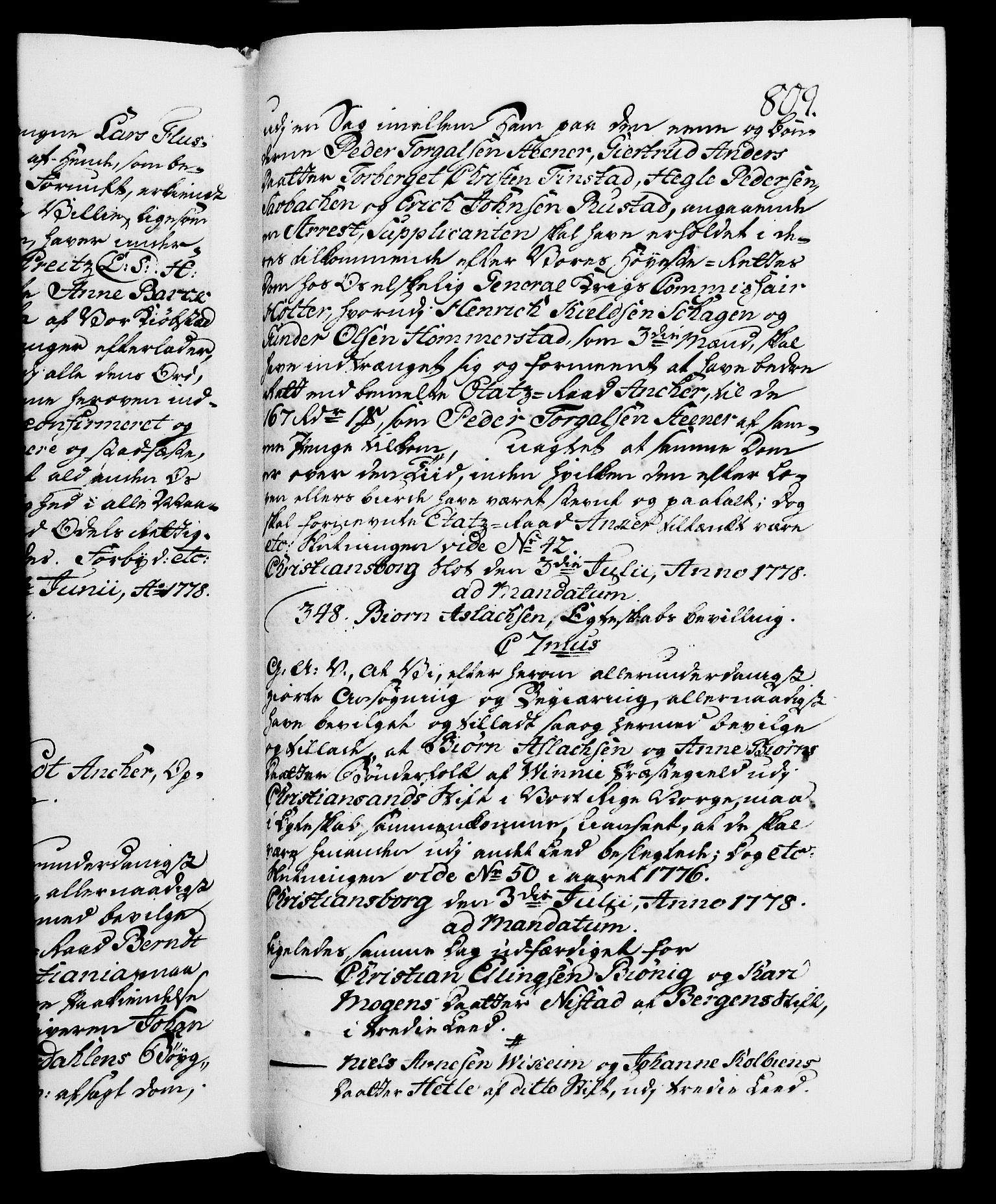 Danske Kanselli 1572-1799, RA/EA-3023/F/Fc/Fca/Fcaa/L0047: Norske registre, 1776-1778, p. 809a